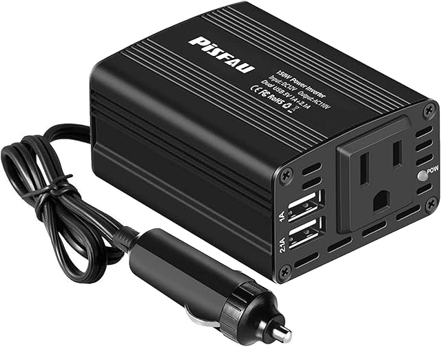 150W Power Inverter 12V DC to 110V AC Car Plug Adapter Outlet Converter with 3.1A Dual USB AC car Charger for Laptop Computer