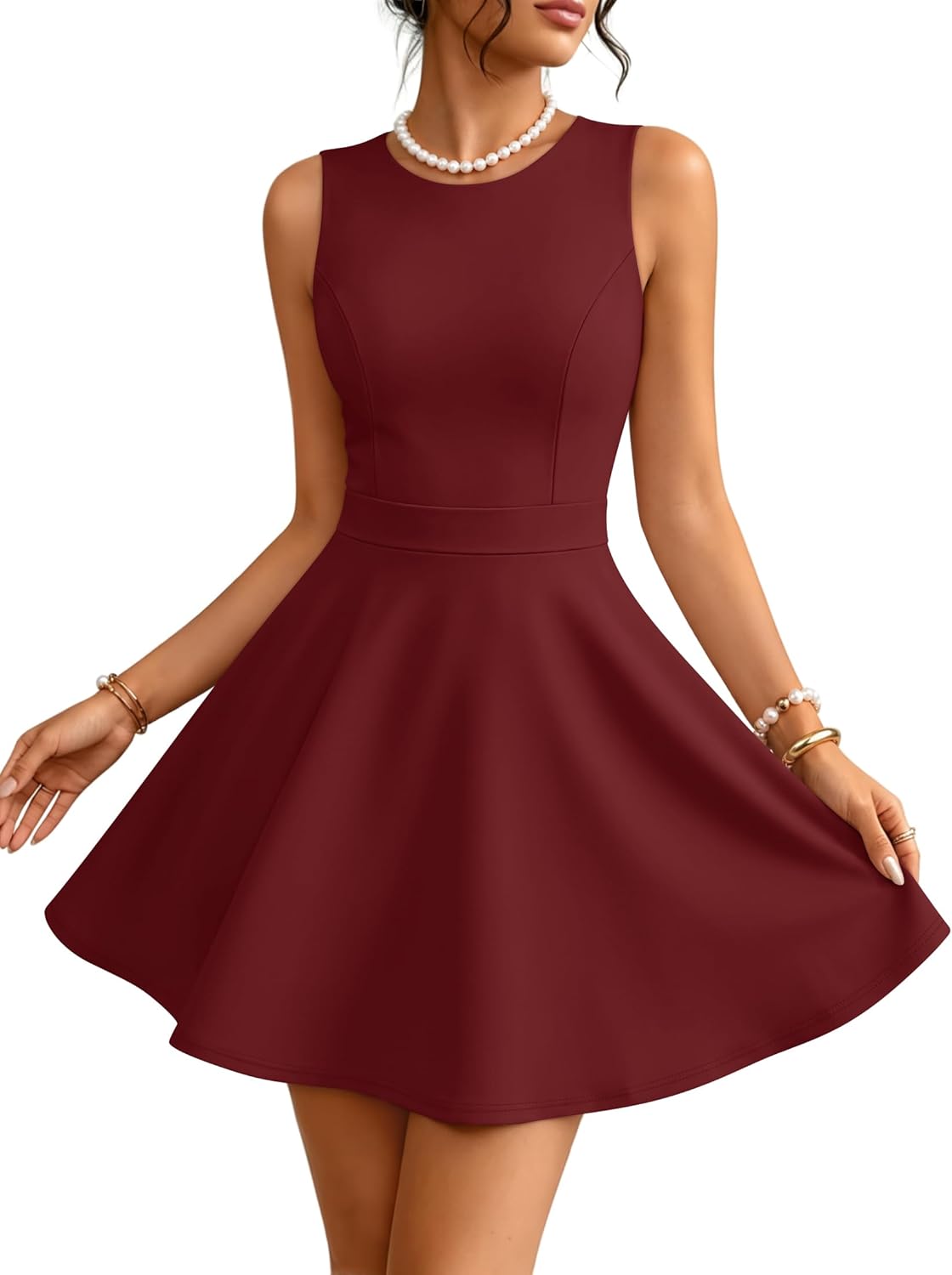 ZESICA Women's Summer Sleeveless Mini Dress 2026 Elegant Crewneck A Line Graduation Cocktail Party Short Dresses