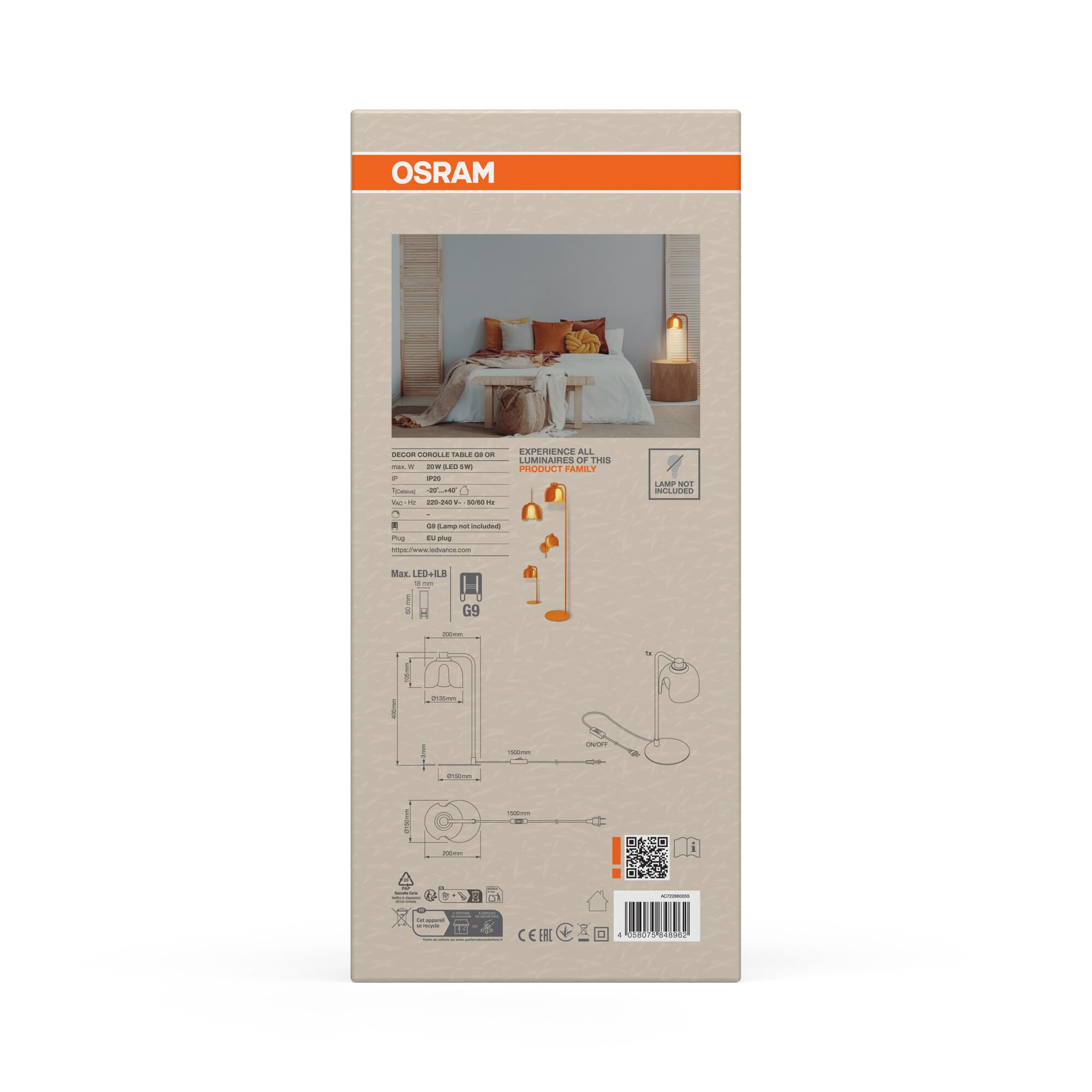 OSRAM Lampada da tavolo DECOR Corolle G9 Arancione Metallo | Decor Corolle, Indoor Wall Lighting, Arancione, dia, , confezione da 1