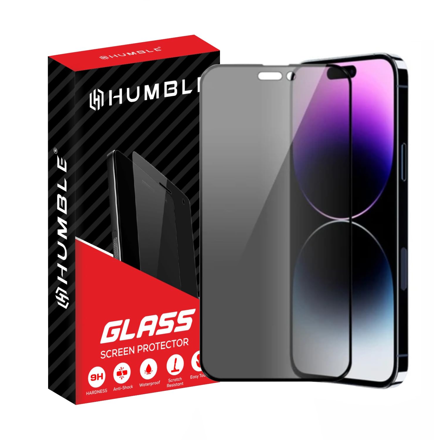 HUMBLE Edge To Edge Privacy Screen Protector Tempered Glass For Iphone 14 Pro Max (6.7 Inches) With Easy Self Installation Kit (PT-14 Pro Max) – Black