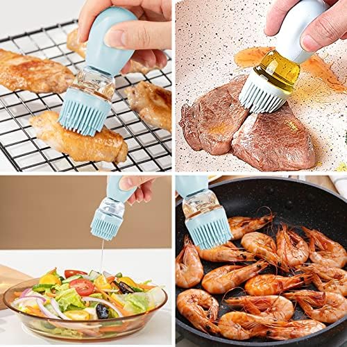 Oil Dispenser Bottle with Silicone Brush,2 in 1 Oil Dispenser Bottle Kitchen Glass Container,Silicone Dropper Measuring Oil Dispenser Bottle for Kitchen Cooking, BBQ, Baking, Air Fryer -180 ml (Blue)