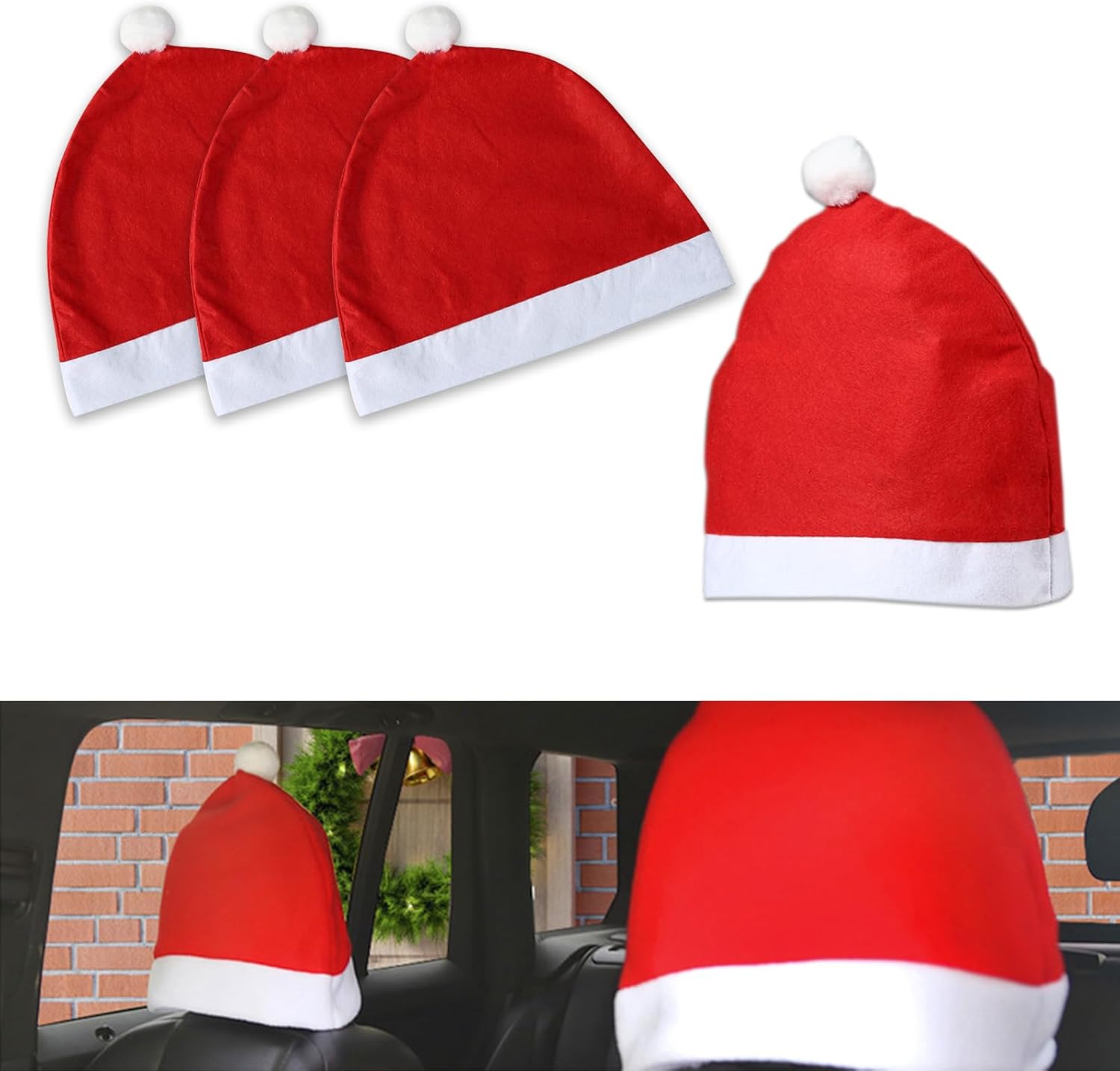 ZKFAR 4 PCS Christmas Car Seat Headrest Covers, 13.3In x 13.3In Portable Thickened