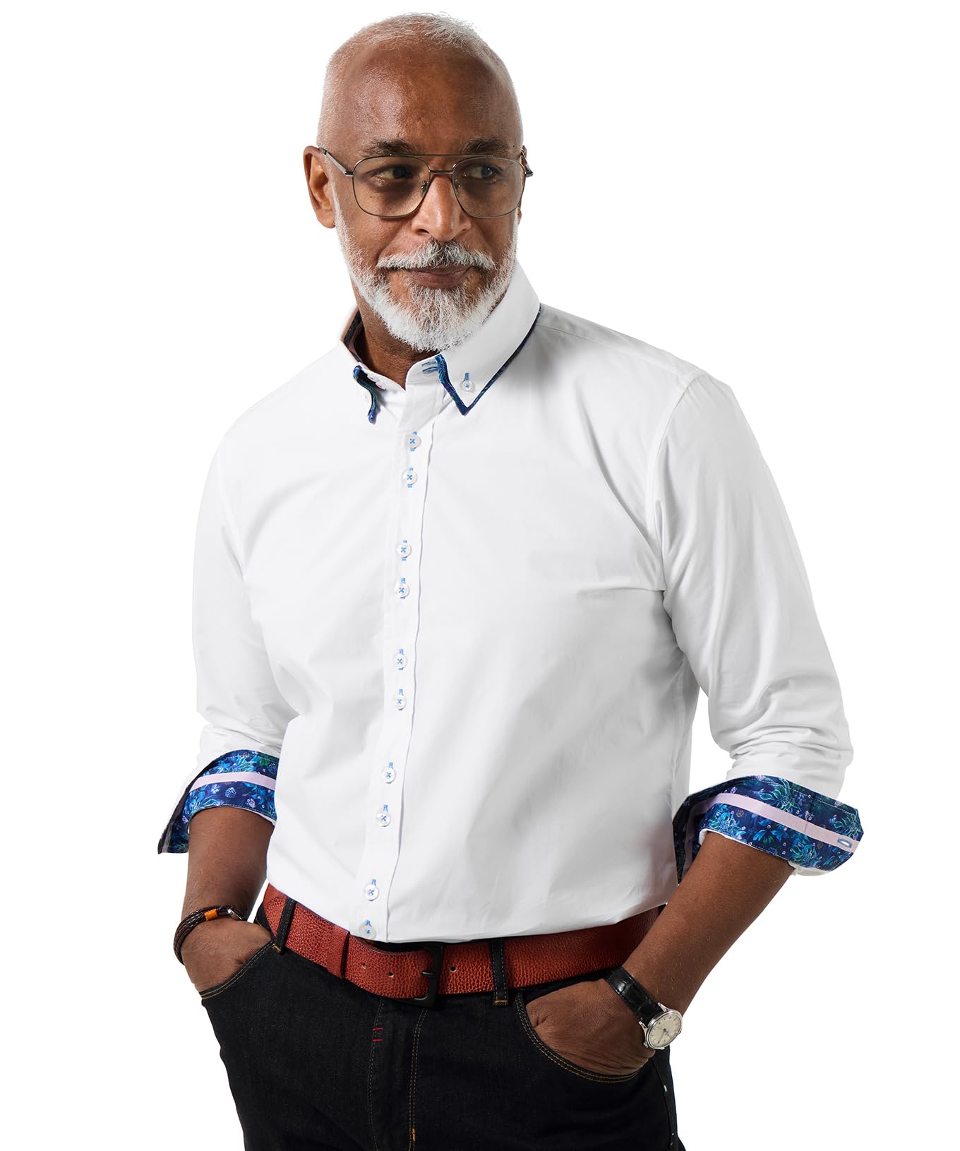 Joe Browns Men's Smart Double Collar Long Sleeve Shirt, Regular, White, UK XXL