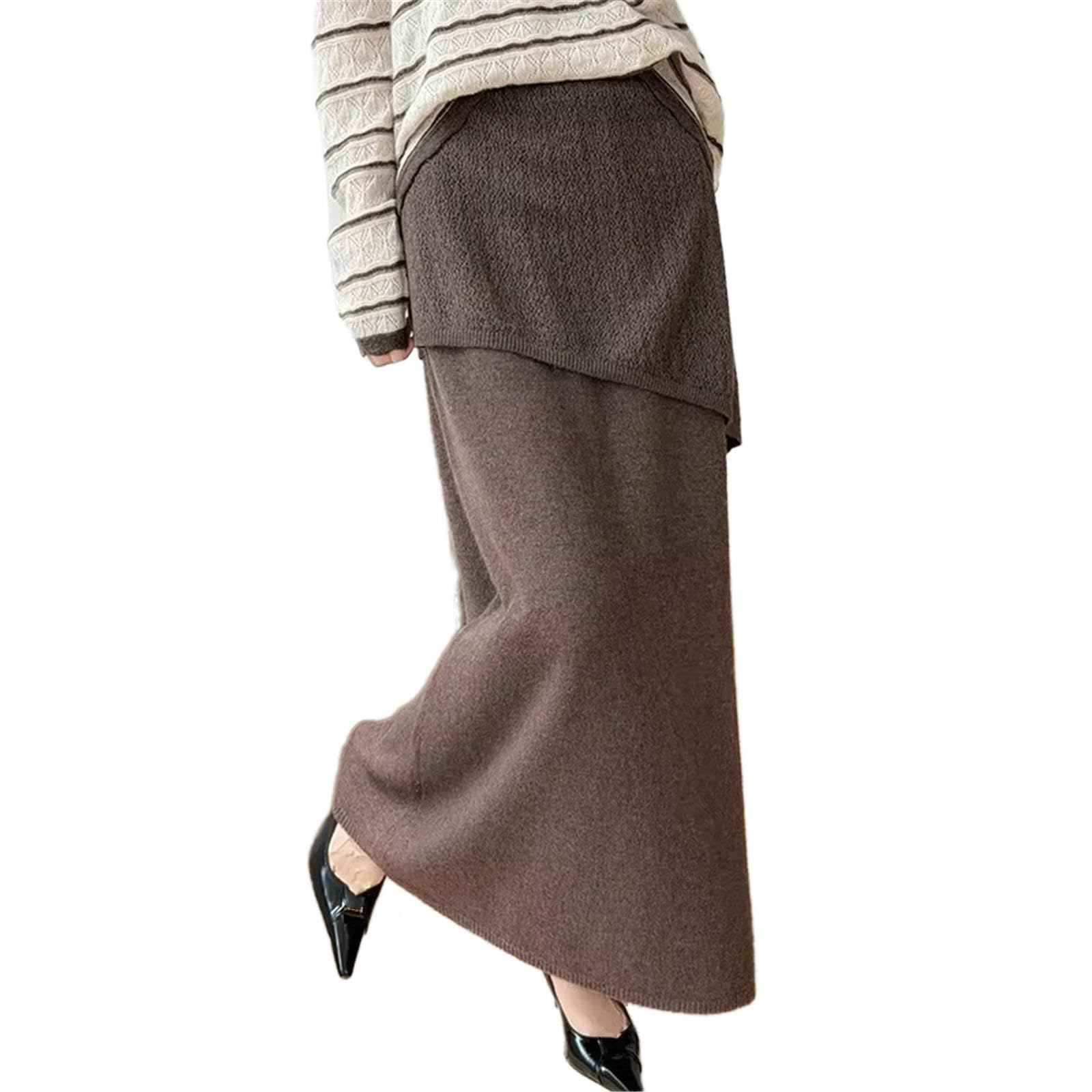 Gonna midi da donna in maglia a vita alta, a trapezio, autunno-inverno