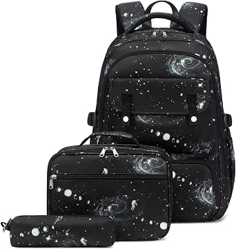 Mildame Aesthetic Backpack For Teens - Lightweight, Waterproof School Bag With Cute Pendant (Black/White)