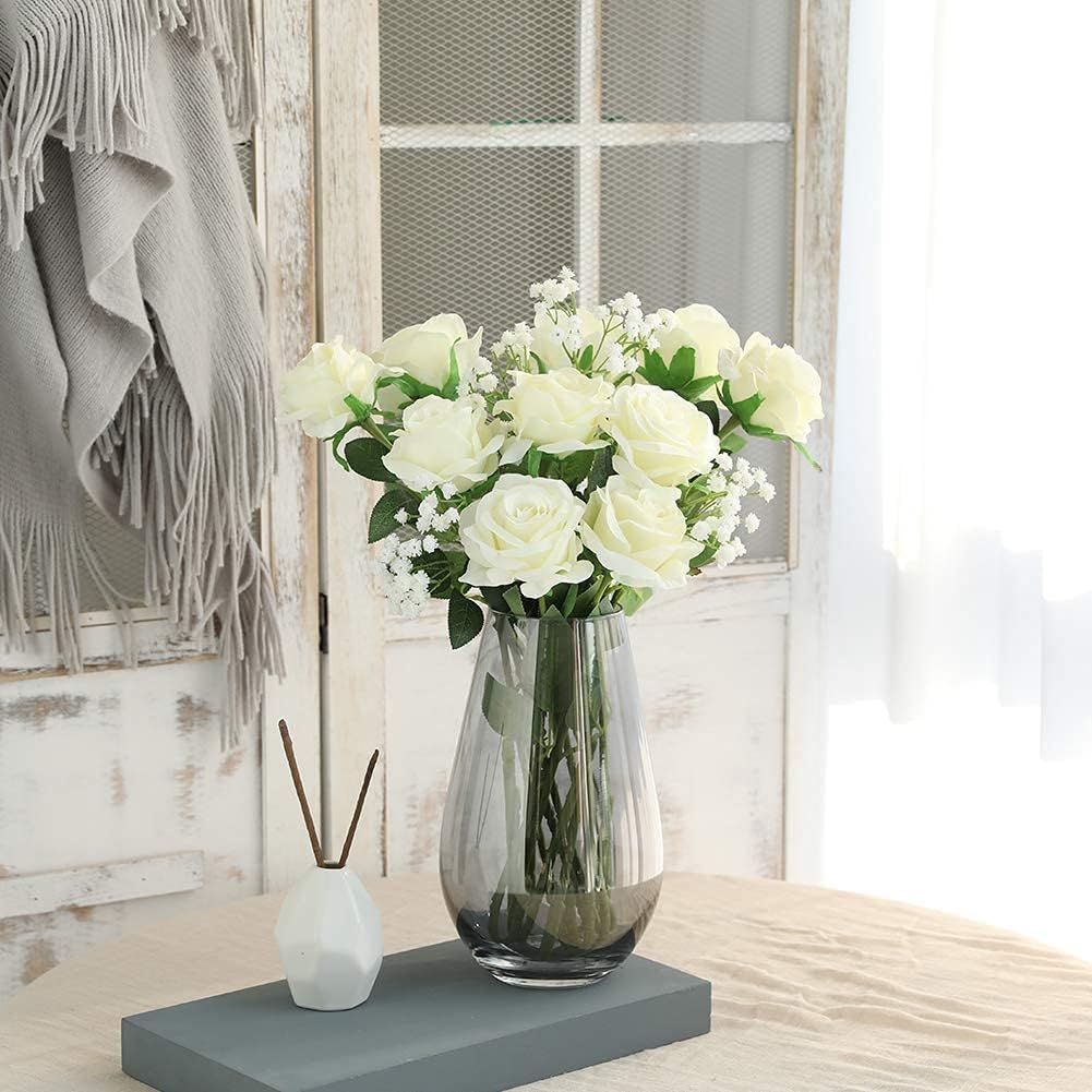 JUSTOYOU 10Pcs Artificial Roses Flowers, Realistic Blossom Roses, Real Touch Silk Rose, Single Fake Flower Long Stem Bouquets for Home Wedding Party Decoration - Image 2