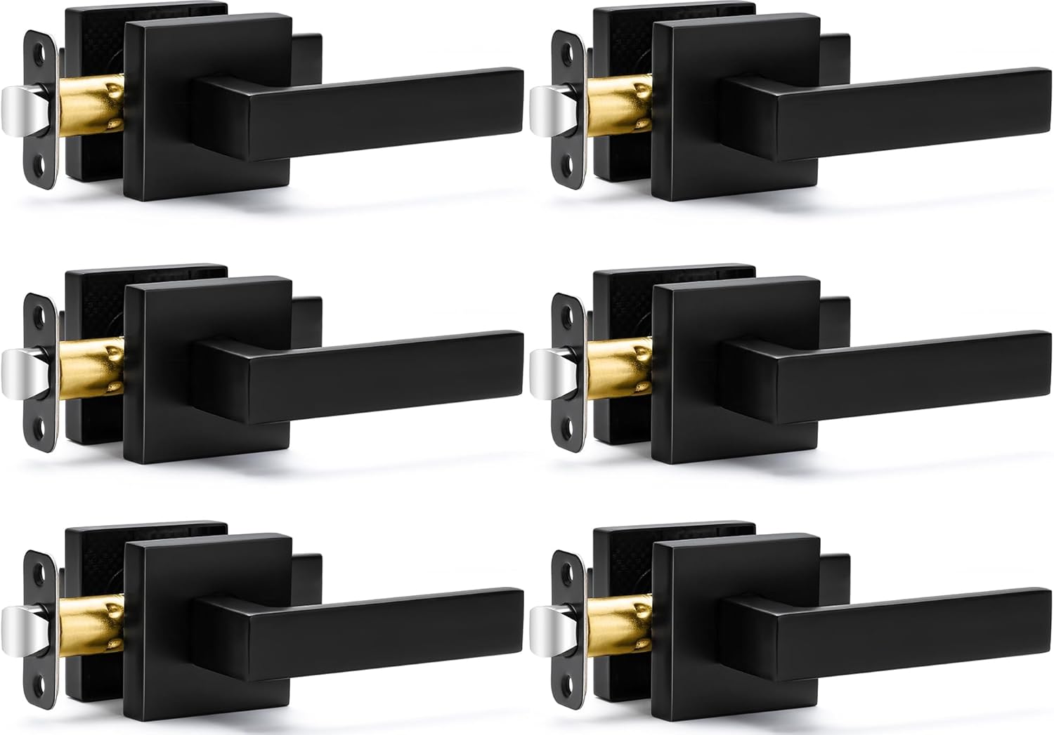 Sopoby 10 Pack Matte Black Door Handles Privacy Door Levers, Keyless Interior Door Knobs Square Door Levers Heavy Duty Door Locks for Bedroom Bathroom, Reversible Flat Levers