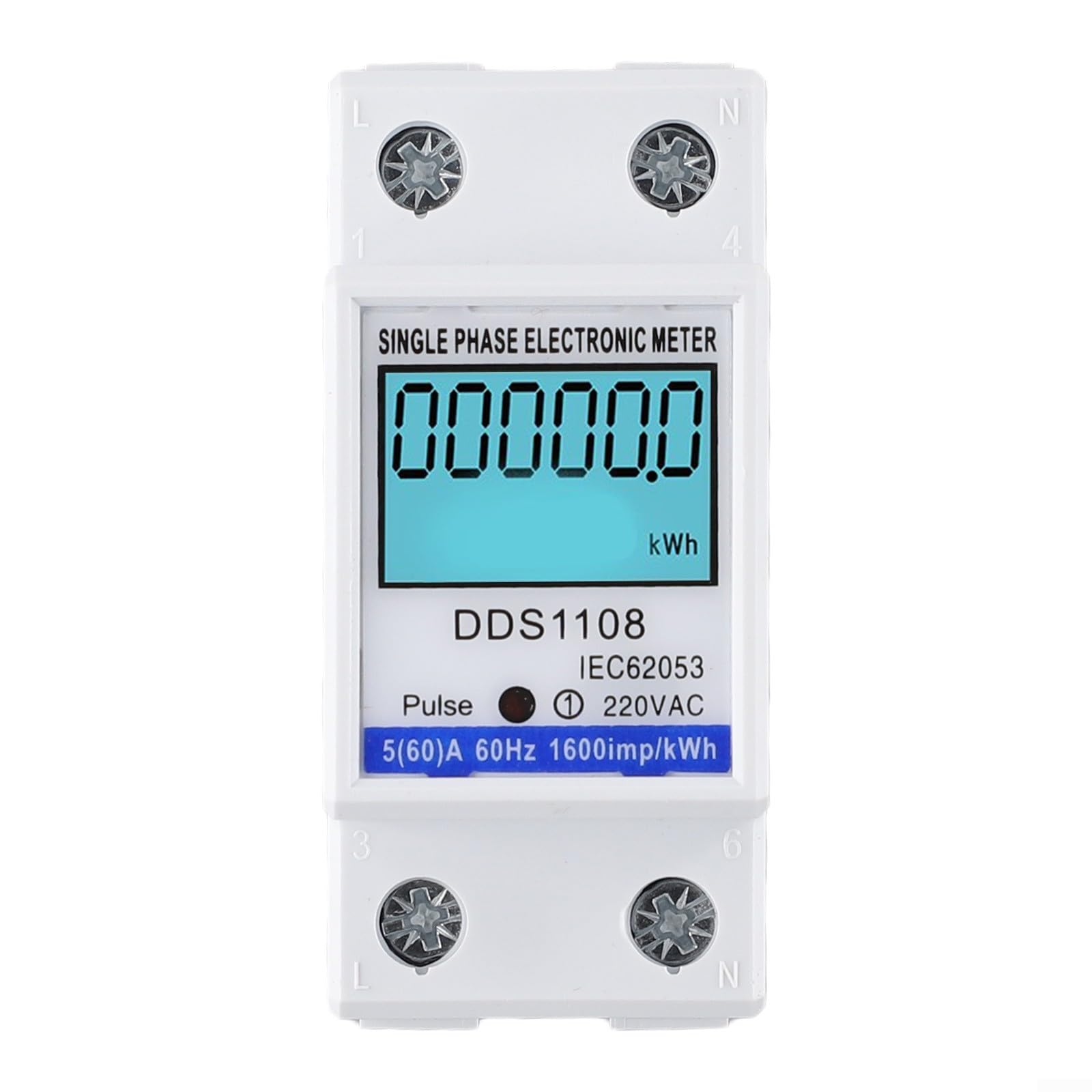 Single Phase Energy Meter 50/60A AC 220V with LCD Backlight Digital Display Red LED Pulse Indicator No Reset Button for Reliable Power Consumption Monitoring(With backlight)