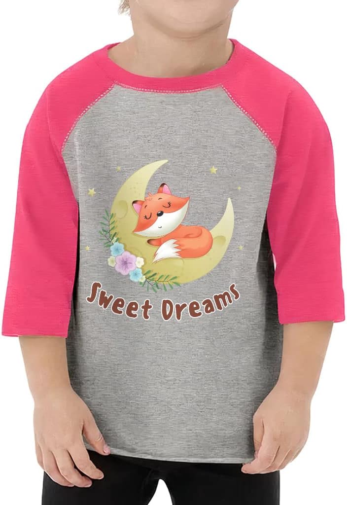Sweet Dreams Toddler Baseball T-Shirt - Fox Animal 3/4 Sleeve T-Shirt - Illustration Kids' Baseball Tee