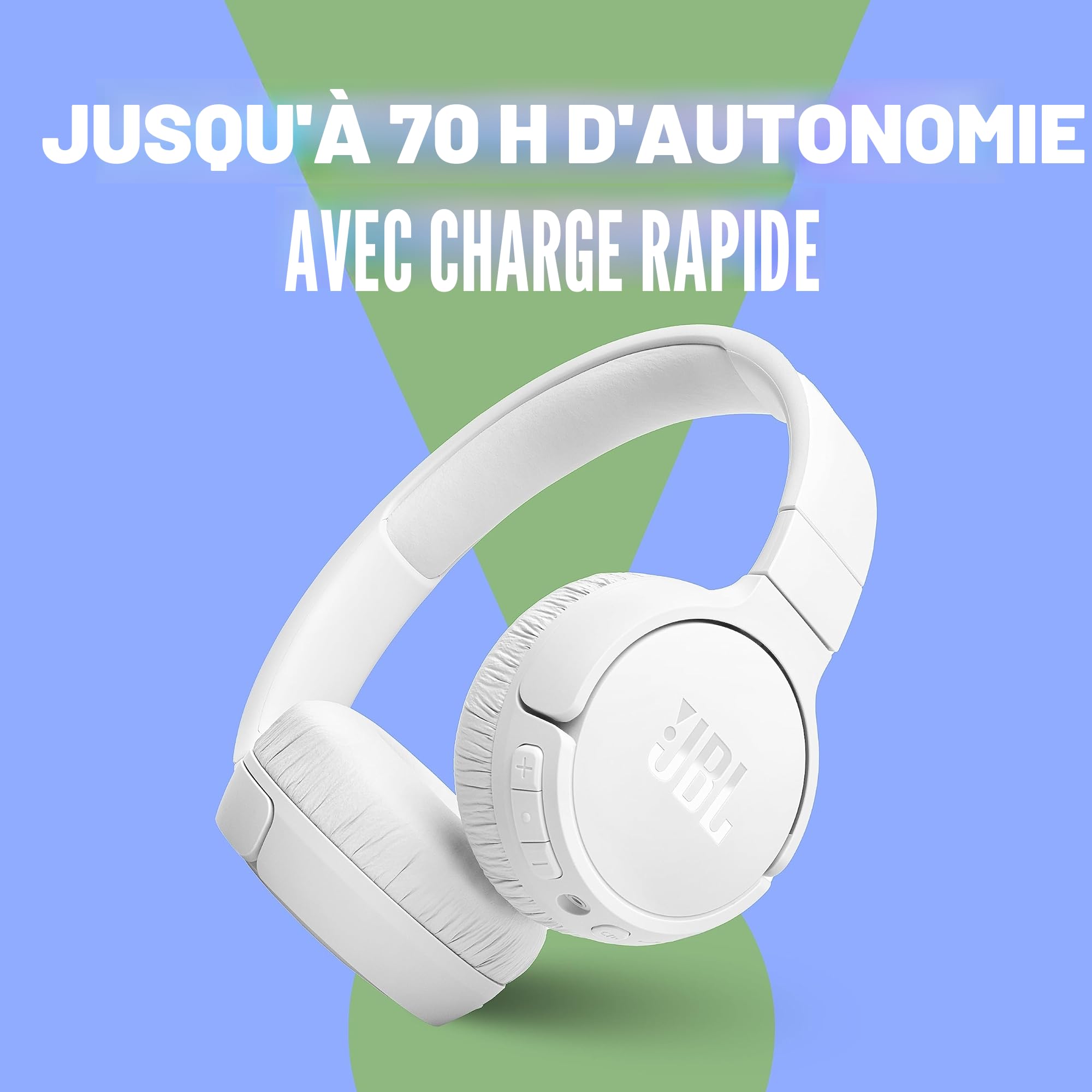 JBL Tune 670NC - Casque supra-auriculaire sans fil avec suppression intelligente du bruit adaptative, autonomie jusqu'à 70H avec charge rapide, design léger, confortable et pliable (Noir)