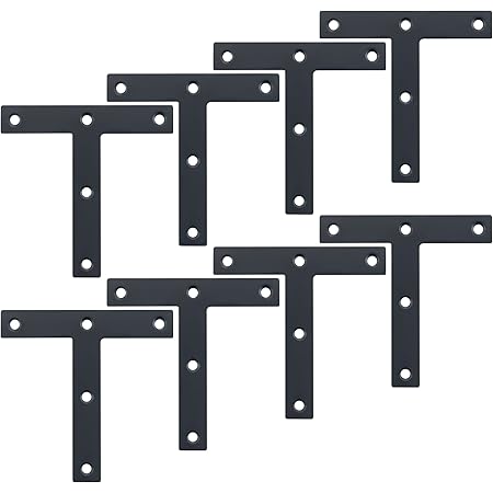 Alise Stainless Steel "T" Flat Shape Repair Mending Plate Joining Bracket Support Brace 120mm x 120mm,8 Pcs Matte Black