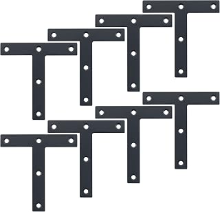 Alise ''T'' Flat Brackets,Corner Bracket Black Corner Brace Mending Plate Repair 120mmX120mm Stainless Steel Flat Braces for Wood Tables, Chairs, Sofas, Beds, Cabinets, Doors and Windows,Pack of 8