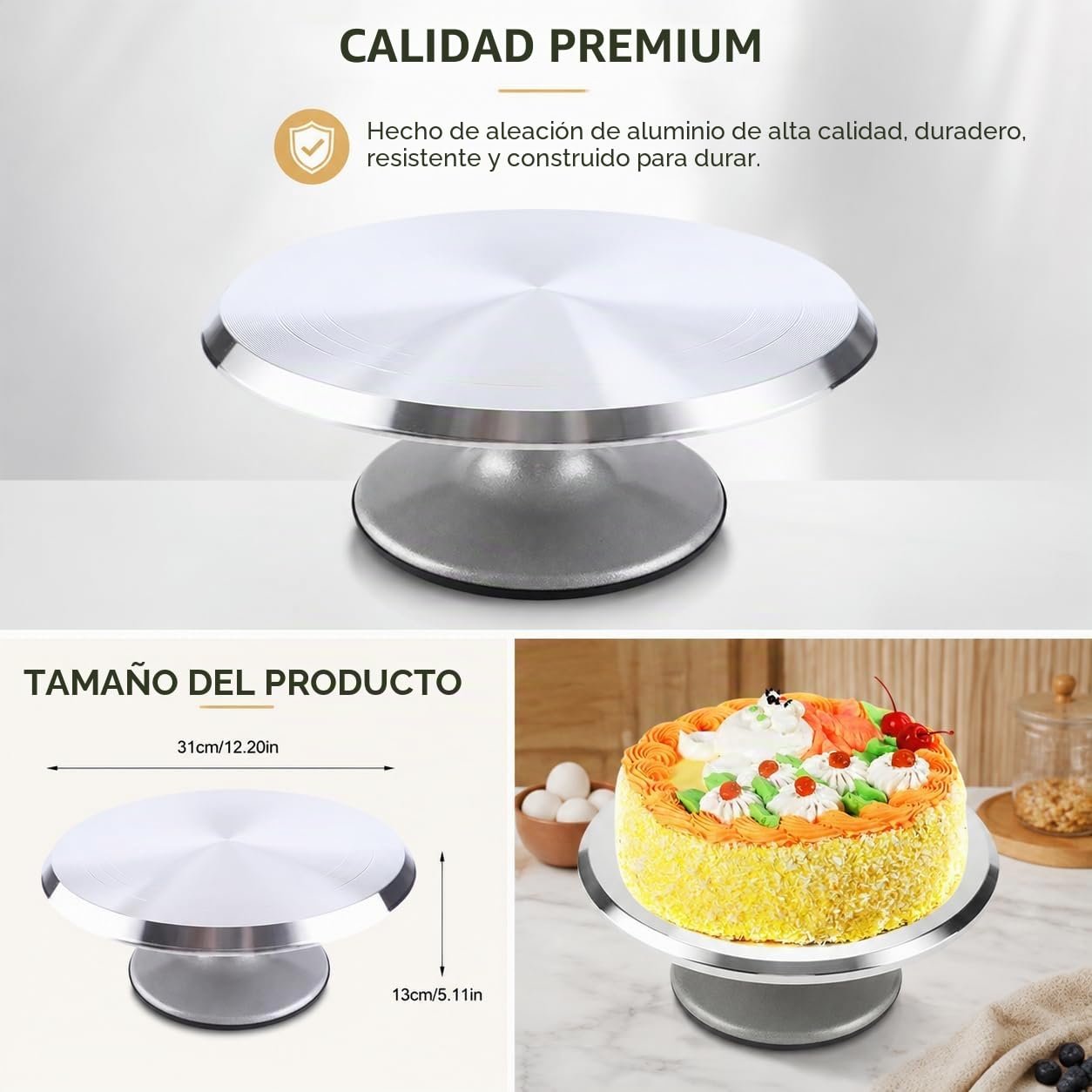 Base Giratoria de Aluminio de 30cm para Decoración de Tartas | Base Giratoria, Utensilio de Repostería, Aluminio Resistente, 30 cm, Para Decorar Tartas