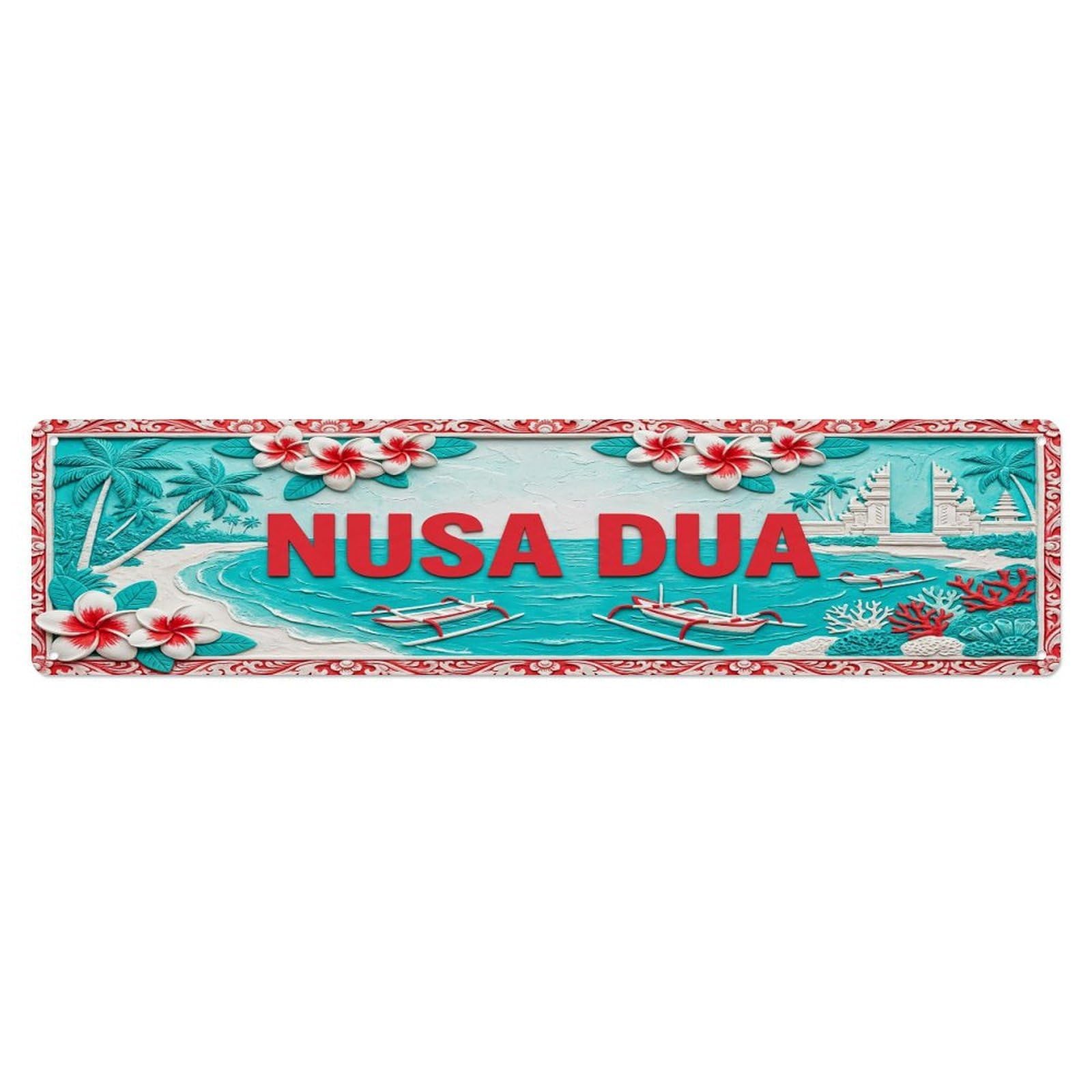 Cwbufd Vintage Style Vintage Nusa Dua Bali Indonesia Flag Pattern Vintage Metal Tin Sign Plaque Wall Decor For Cafe, Club Bar, Office, Garden Metal Poster 4X16inch