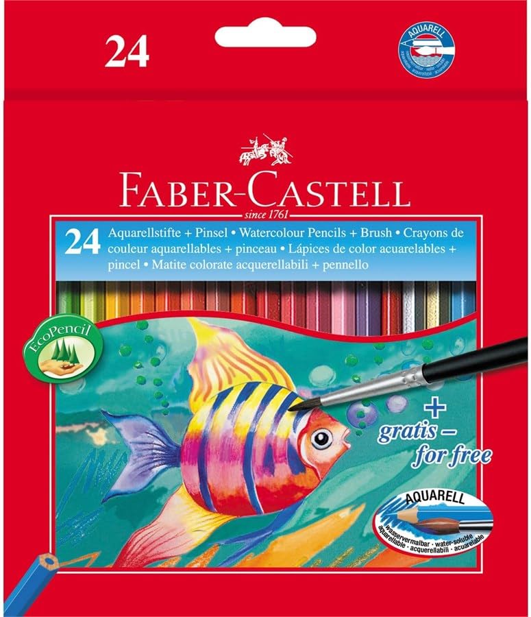 Faber-Castell Lot de 24 crayons de couleur aquarellables assortis