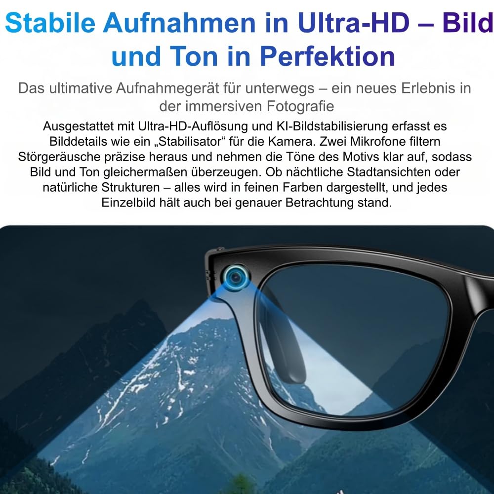 norwiss smart Glasses mit 8MP Kamera, 16 - Sprache Übersetzung, Fotos und Videos aufnehmen,Bilder per WLAN übertragen, für Business & Outdoor