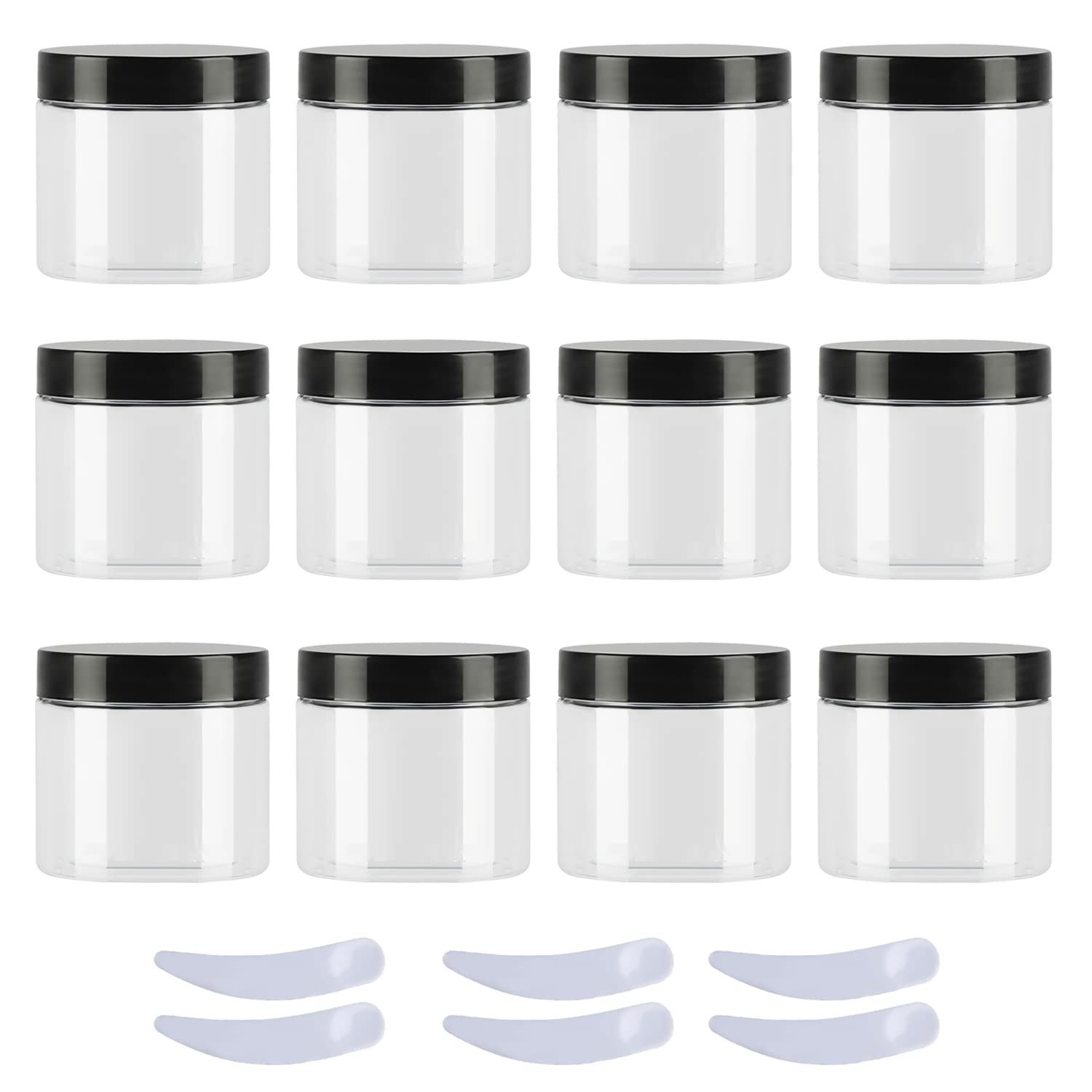 12 Pezzi 50ml Trasparente Plastica Crema Barattoli Vasetto con coperchio nero Barattoli Cosmetico Contenitore per Prodotti di Cosmetica