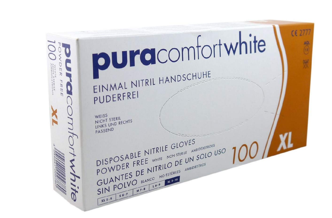 Pura Comfort White, Einmal-Nitrilhandschuhe, Weiss, puderfrei, 100 Stück, Größe XL Gewerbe, Industrie & Wissenschaft
