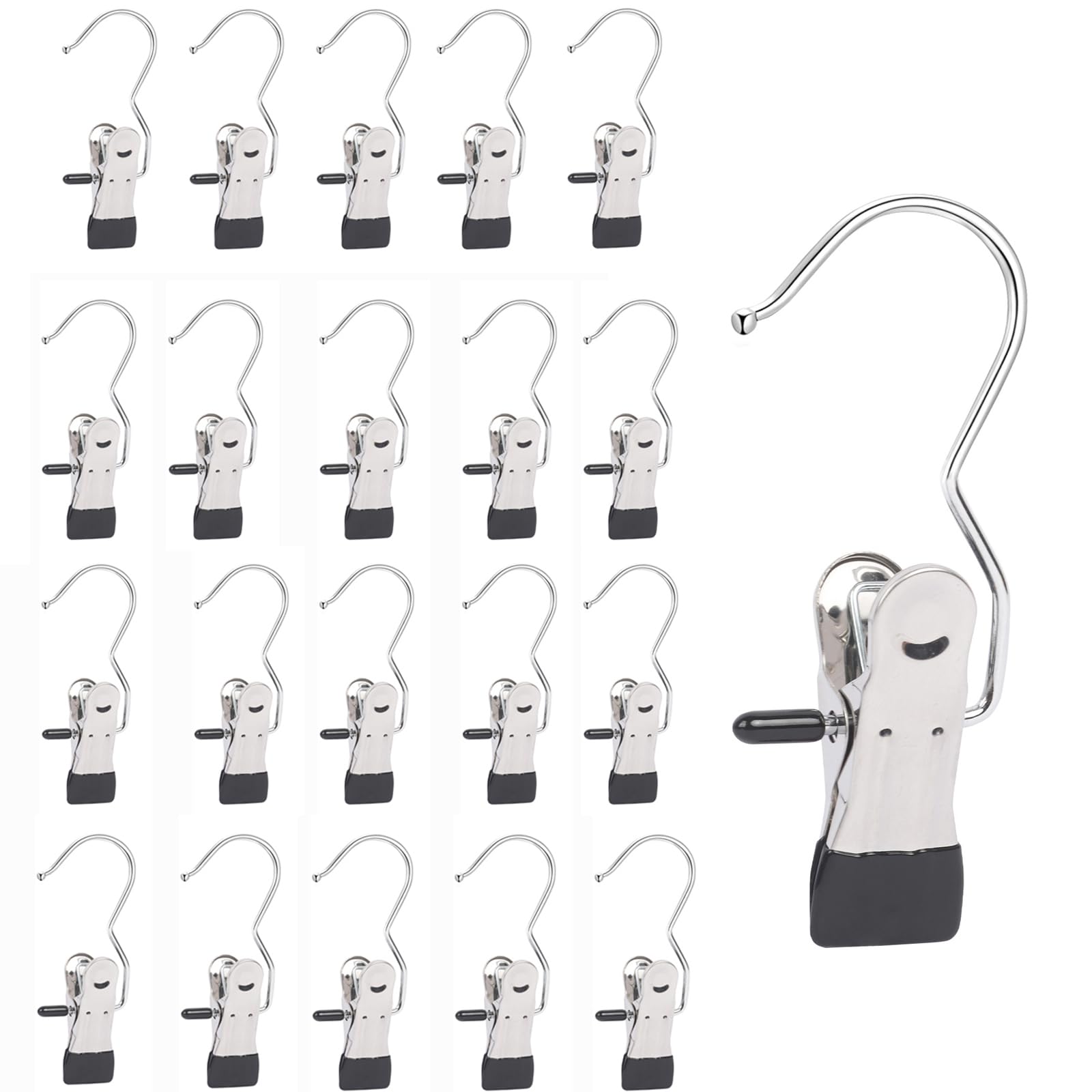 20PCS Single Laundry Hook Clip, Metal Clip Hanger Single, Stainless Steel Clothes Clips Hangers, 360° Rotatable Trouser Hangers for Towels, Socks, Skirts, Boots, Hats (20)