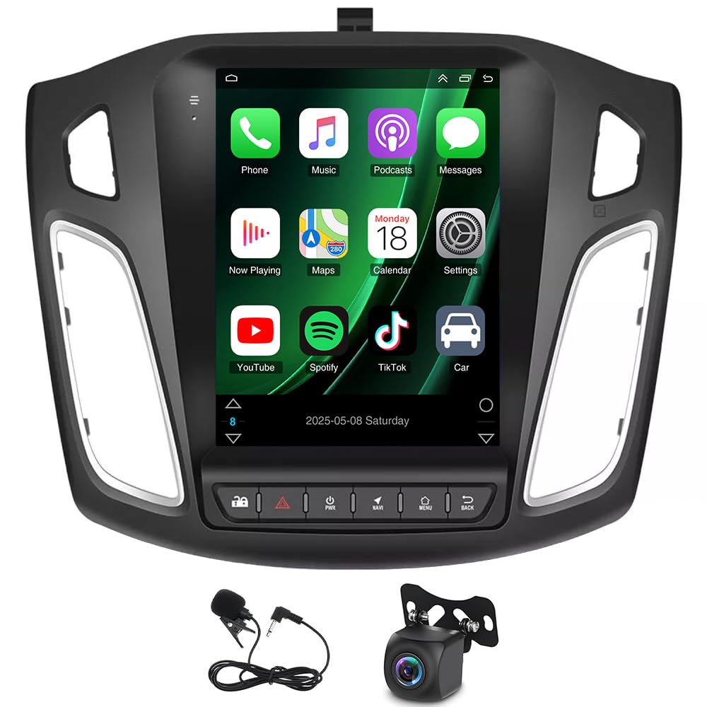 9.7 Zoll Doppel Din Autoradio für Ford Focus 2012 2013 2014 2015 2016 2017 2018, 2+64G Android 14 Touchscreen Radio mit Wireless Carplay Android Auto Bluetooth WiFi Rückfahrkamera DSP FM/RDS