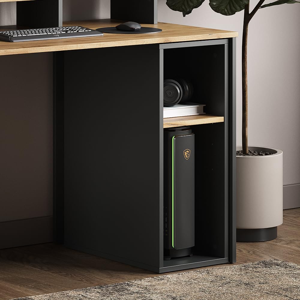 Vicco Armoire pour PC Tomy, Anthracite/chêne doré, 28.5x50cm,2 Compartiments, avec roulettes et Surface de Rangement pour Accessoires informatiques