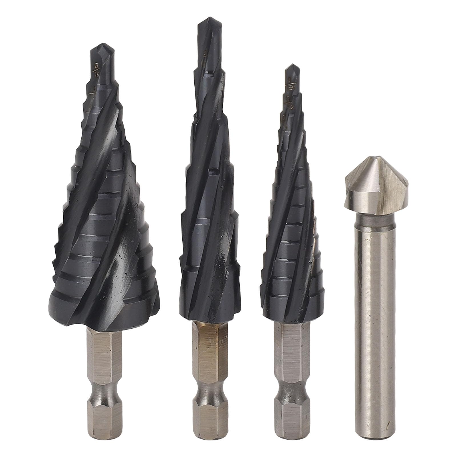 Respicefinem Step Drill Bit Set with 4 Spiral Flutes 4 Inch Shank M35 Cobalt Ideal for Metal Wood Plastic Drilling with Various Hole Diameters