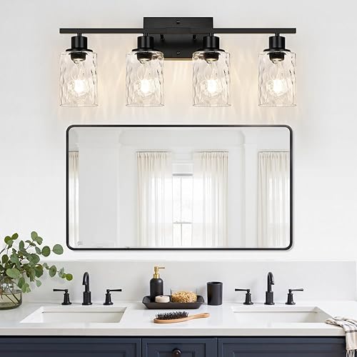 Miniatura 53 de Lámparas de baño de 3 luces, luces de tocador de latón para baño con pantallas de vidrio transparente, modernos apliques de pared de baño