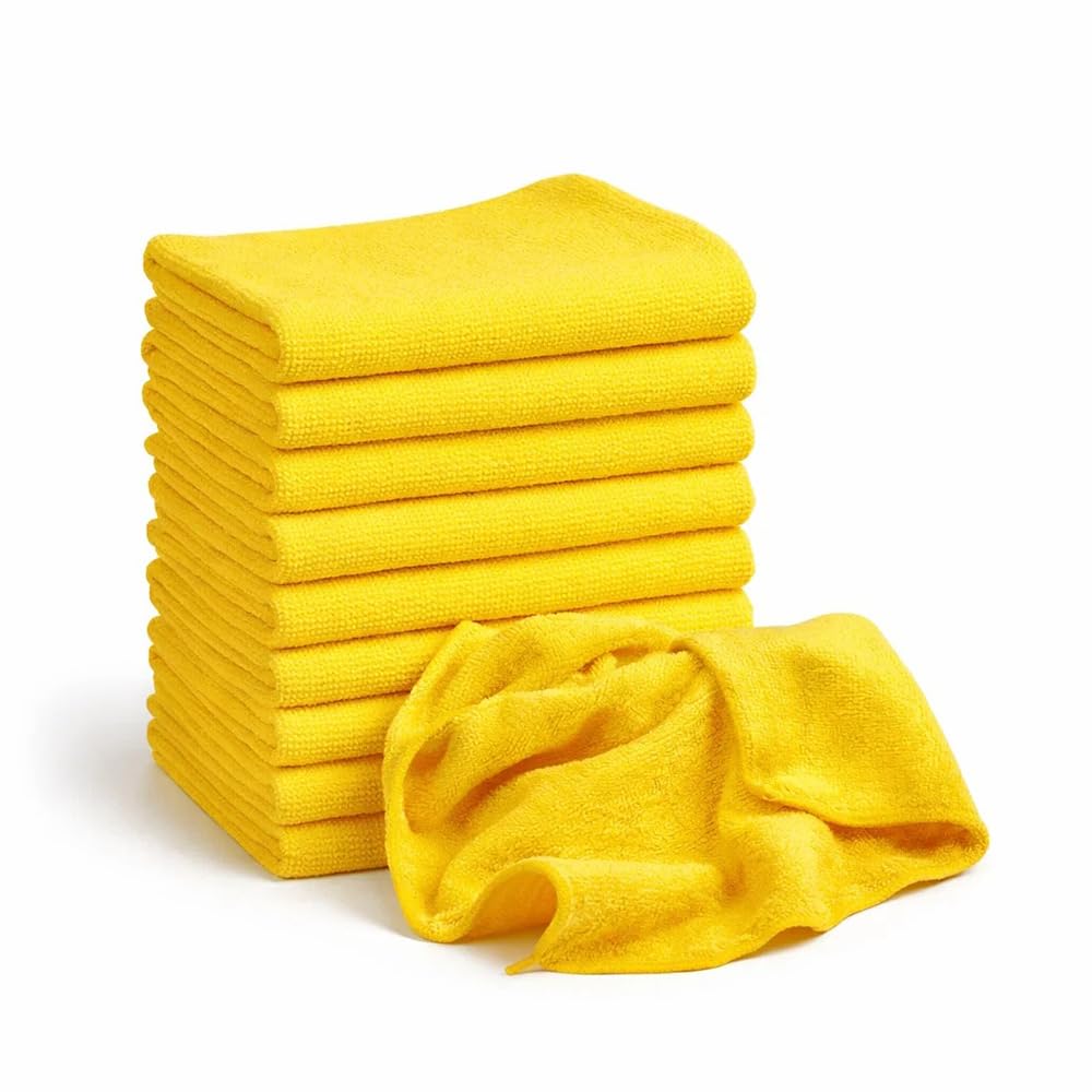 Zopper Yellow Ultra Plush Microfibre Towels 10Pcs 40X40cm Professional Grade Valeting Cloths Absorbent & Lint-Free Cleaning Cloths For Car Detailing, Home & Kitchen