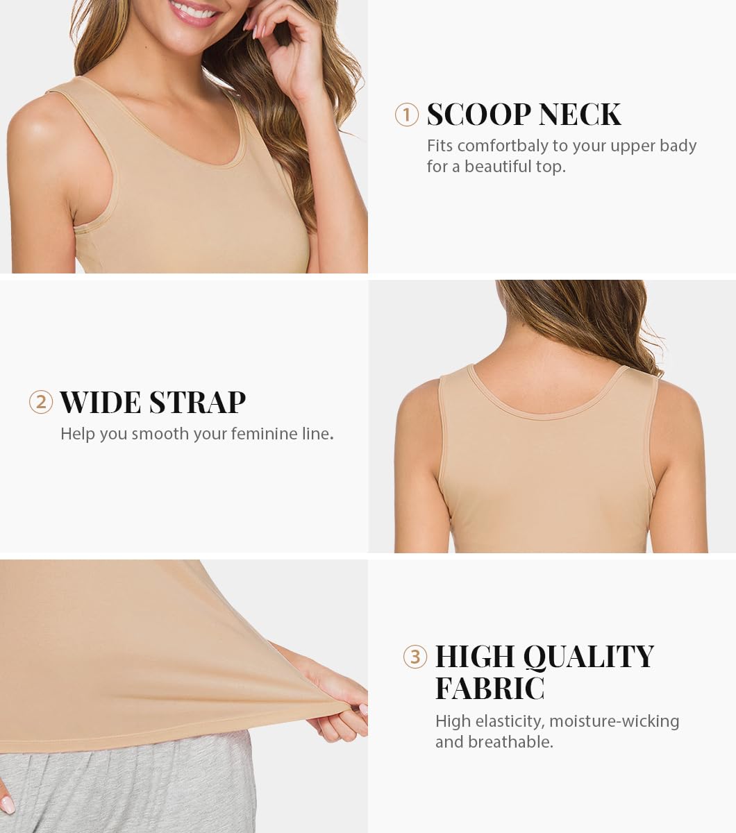 Knuffnee Damski podkoszulek ze stretchu, basic, tank top, do treningu, 4 sztuki w opakowaniu