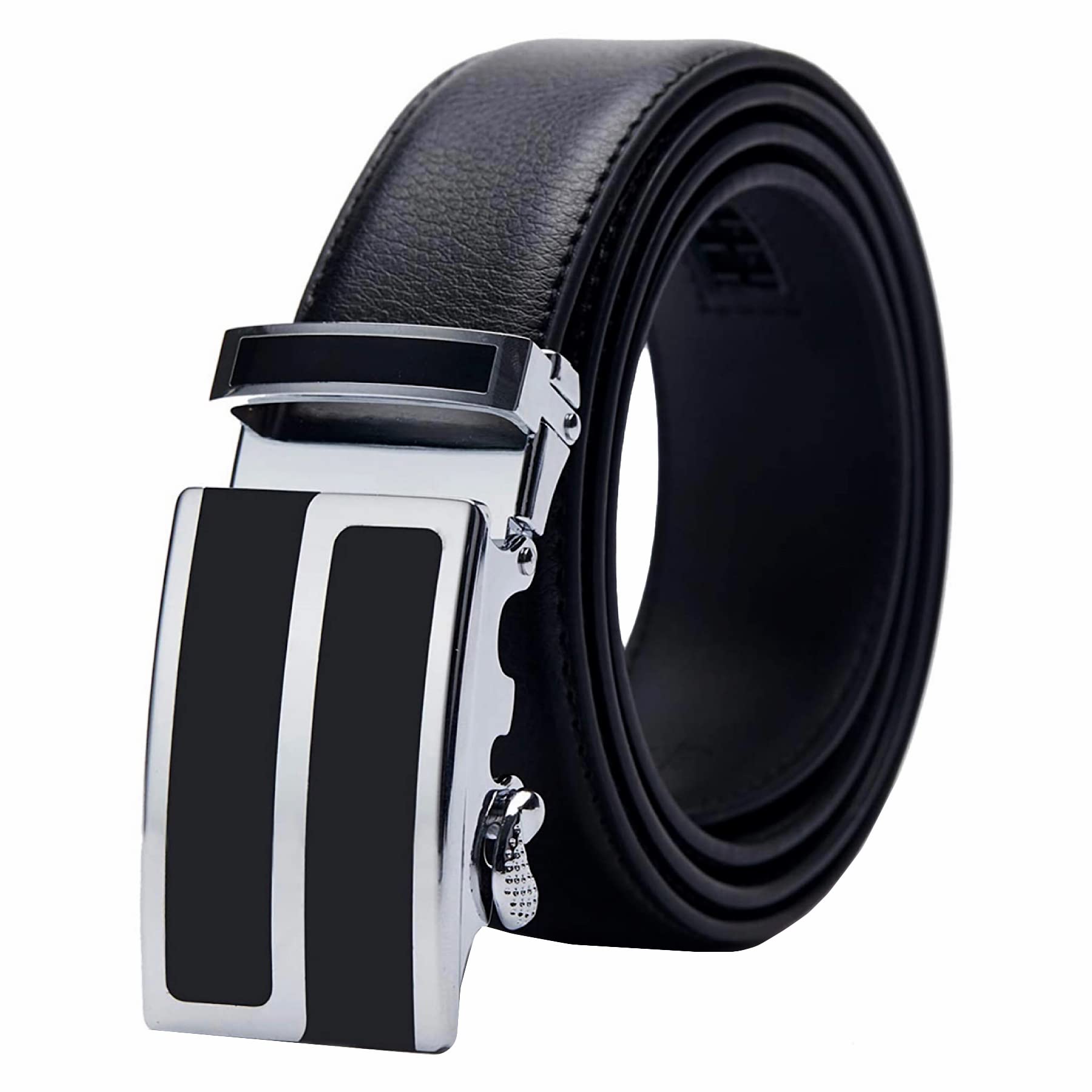 QHA Mens Leather Belt Ratchet Automatic Buckle Q5089-Black-36-40"