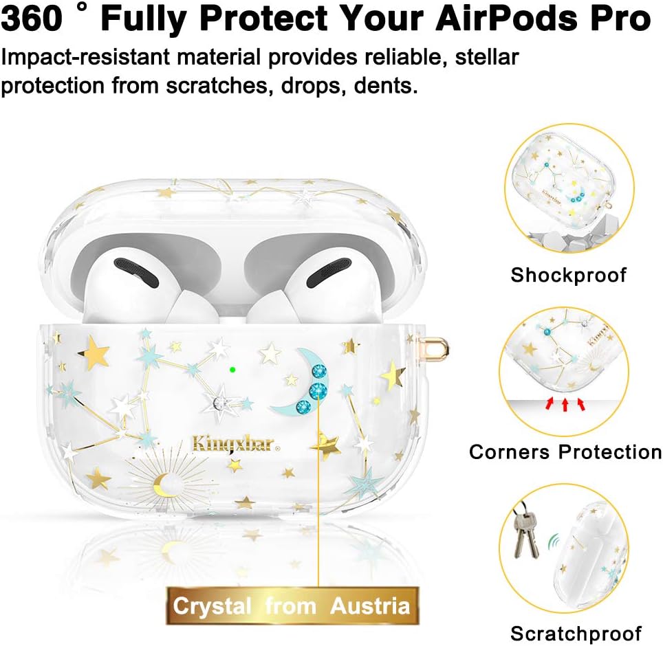 Cheap KINGXBAR UV Sensor Unique AirPods Pro Case Cover Full Protective TPU Frame Bling Crystal from Austria Floral Clear Hard PC Cover with Keychain for Apple AirPods Pro Cute Starry Sky Fashion Design