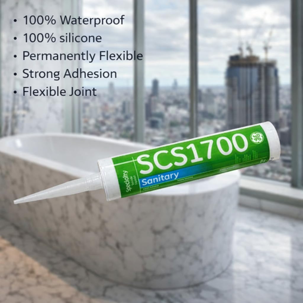 GE Silicones SCS1700 100% Silicone Sealant, White, 10.1 fl oz Cartridge, 12 Pack, Waterproof Flexible Caulk for Kitchen & Bathroom Sealing, Showers, Tubs, Tile, Sinks & Fixture Sealing