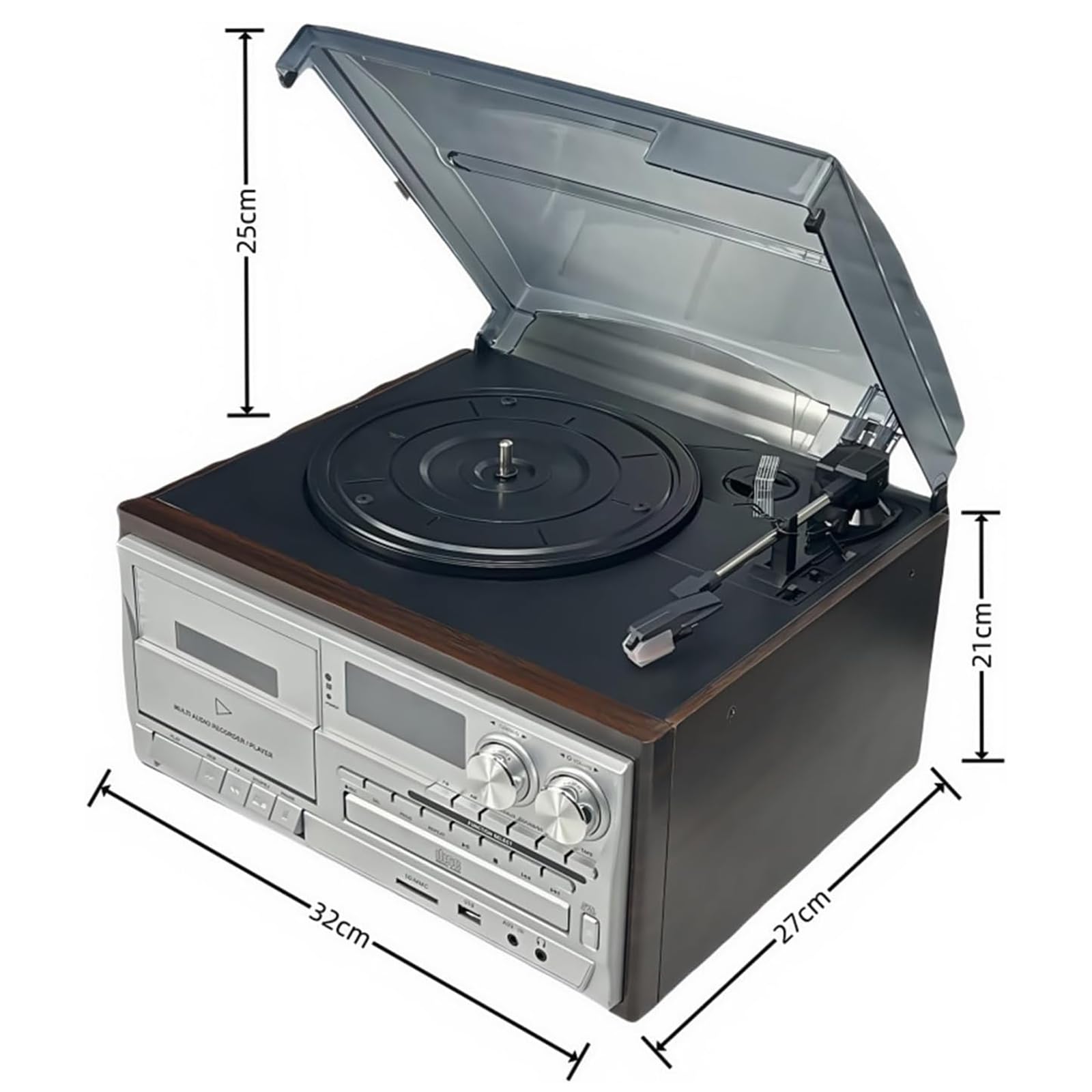 Giradischi retrò, Lettore CD 10 in 1 con Bluetooth E Lettore di Cassette, Giradischi A 3 velocità E Lettore di Cassette, con Telecomando E Altoparlanti Integrati, per Intrattenimento, Ufficio