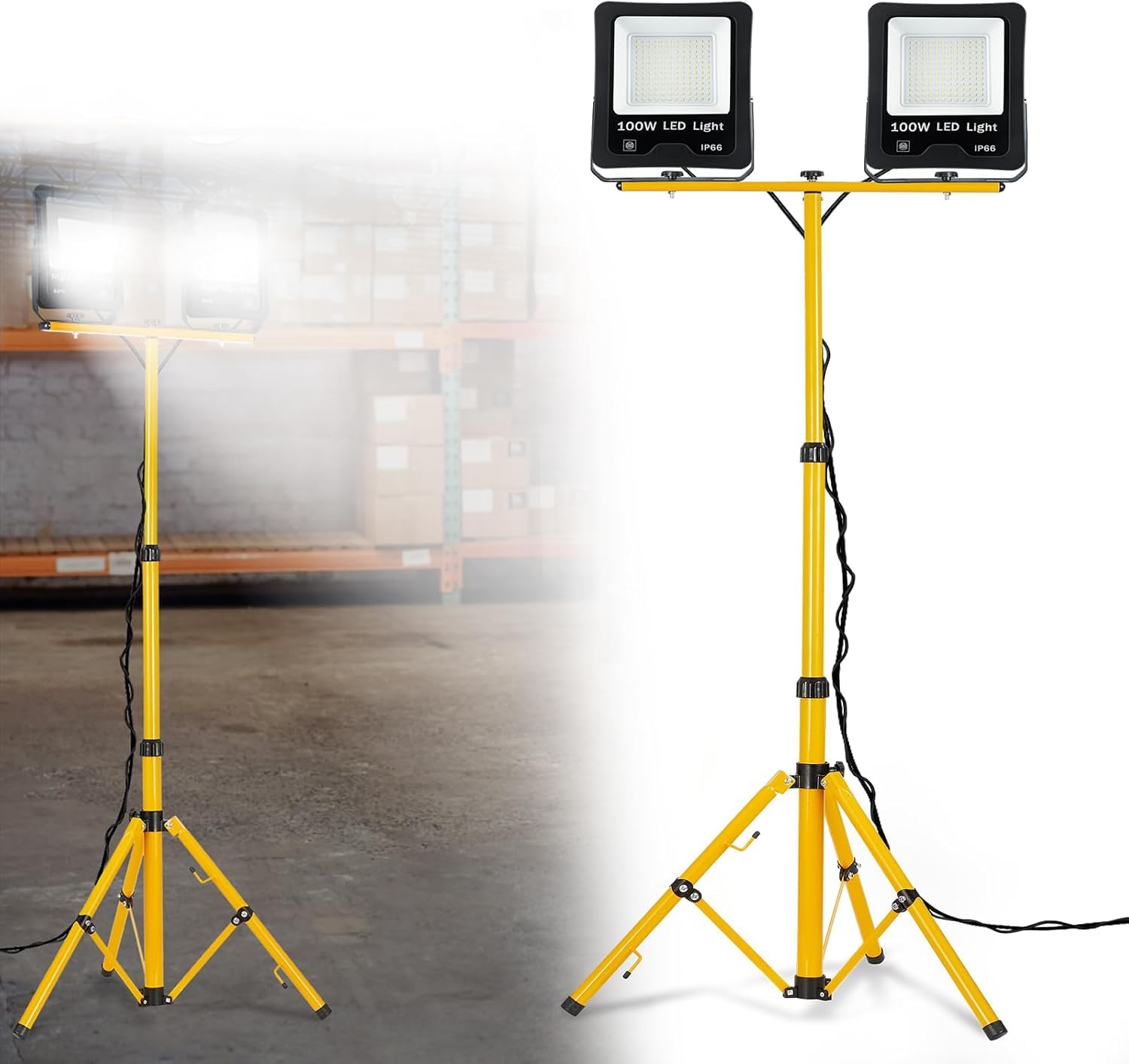 FIVMEN Baustrahler 2x100W 8500LM LED Strahler Arbeitsleuchte mit Verstellbarer Stativ und 3m Kabel Stecker Baulampe Arbeitsscheinwerfer Wasserdicht IP66 für Garage Werkstatt Baustelle, Kaltweiß