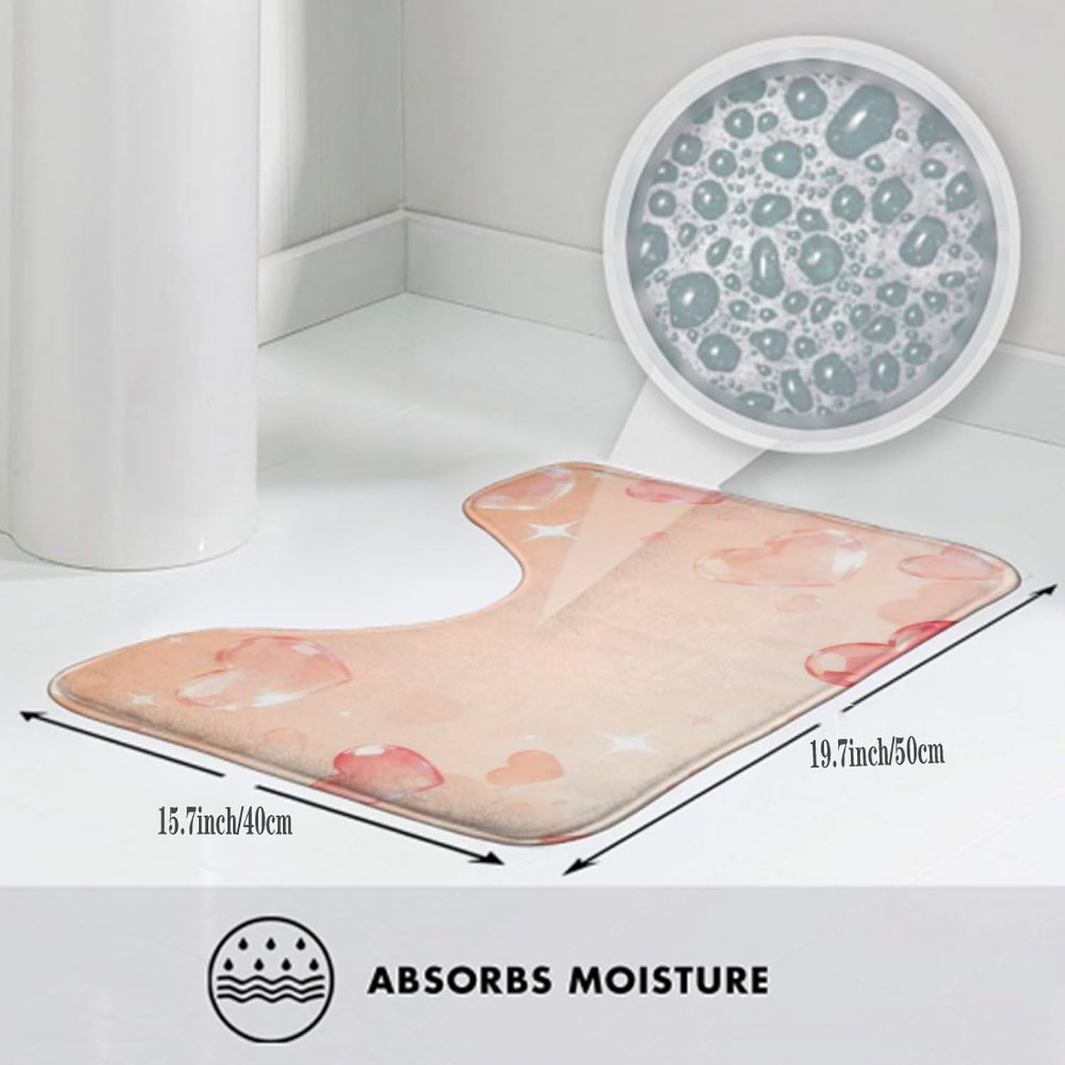 Bathroom Rugs and Mats Set, 3 Piece Bath Rug Peach Grunge Texture for Shower Tub Toilet Washable U-Shaped Counter Rug, Bath Mat, Lid Cover, Absorbent Quick Dry and Non Slip