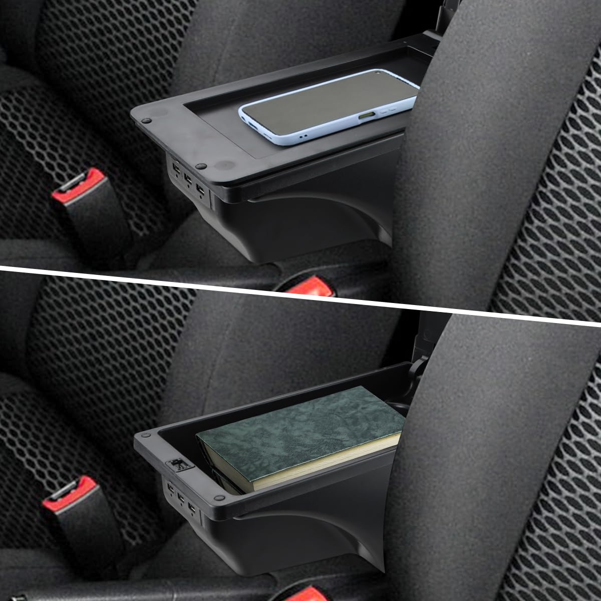 Console Centrale Box Bracciolo con 3 Porte USB in Pelle