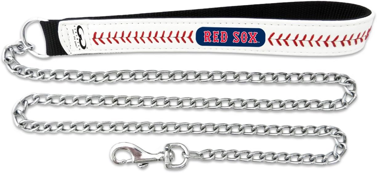 MLB Boston Red Sox Baseball Leather Chain Leash, 3.5 mm