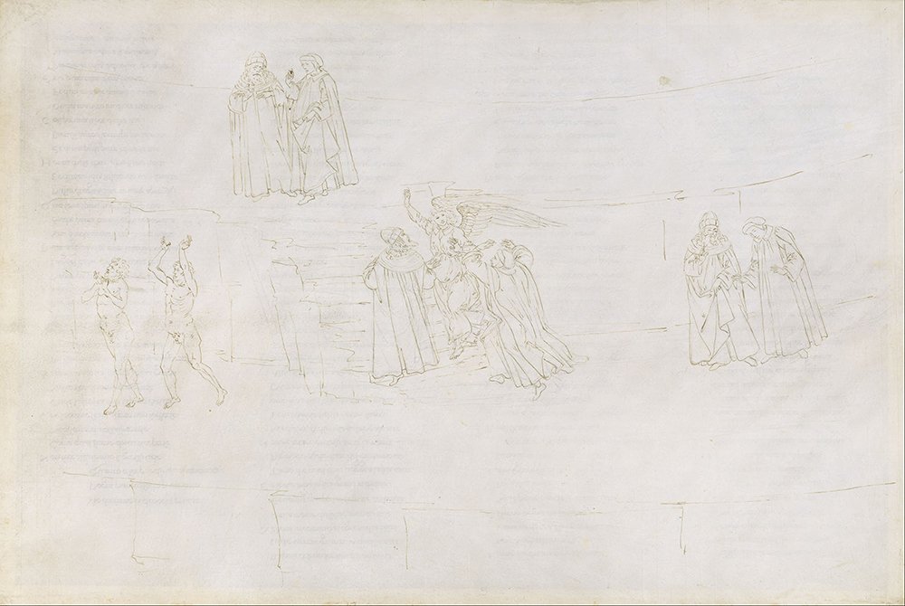 Dessins de Dante par Botticelli petit format cadre marron