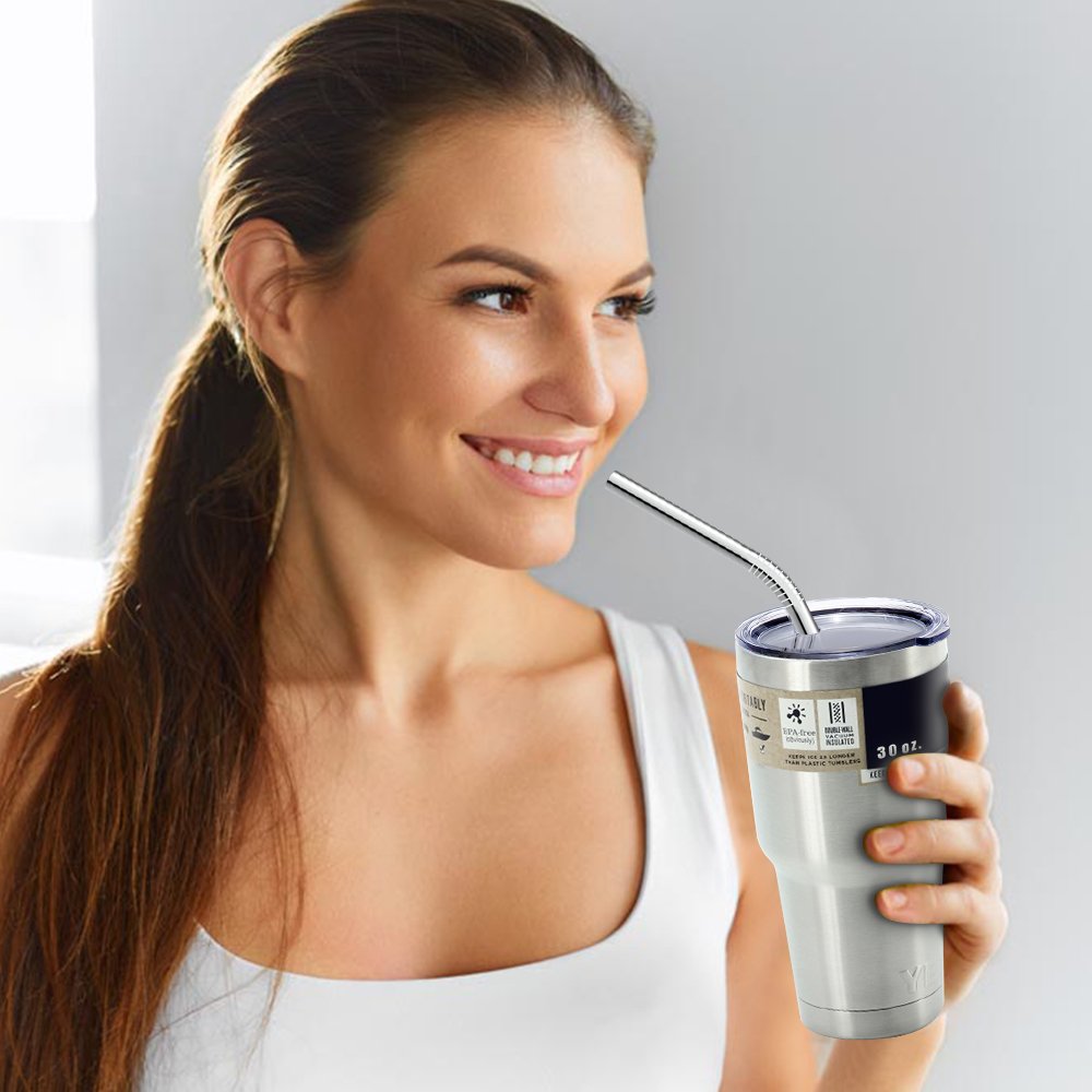 Sorbetes De Acero Inoxidable Para Vasos Con Tapa De 20 Y 30 Onzas