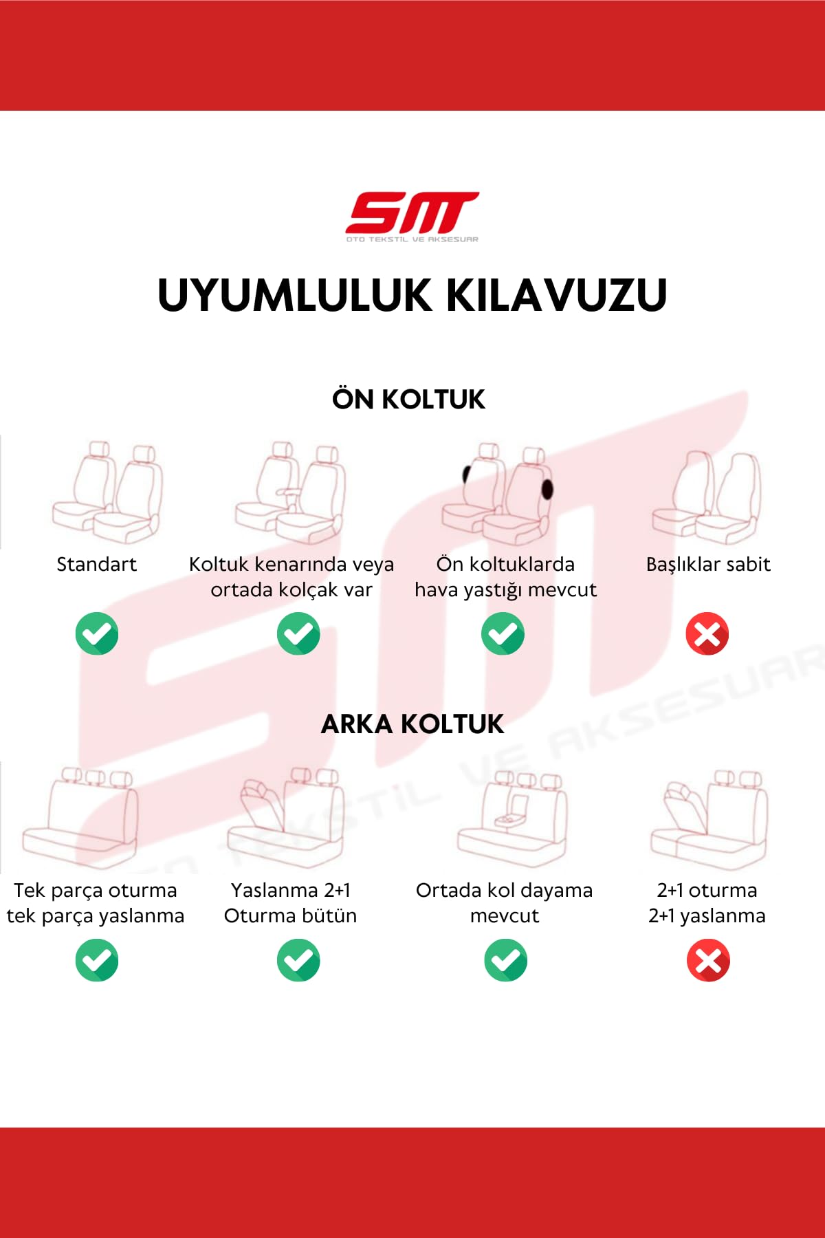 Nemrut Serisi Lakost Kumaş Universal Oto Koltuk Kılıfı Tam Set (Siyah Kırmızı)
