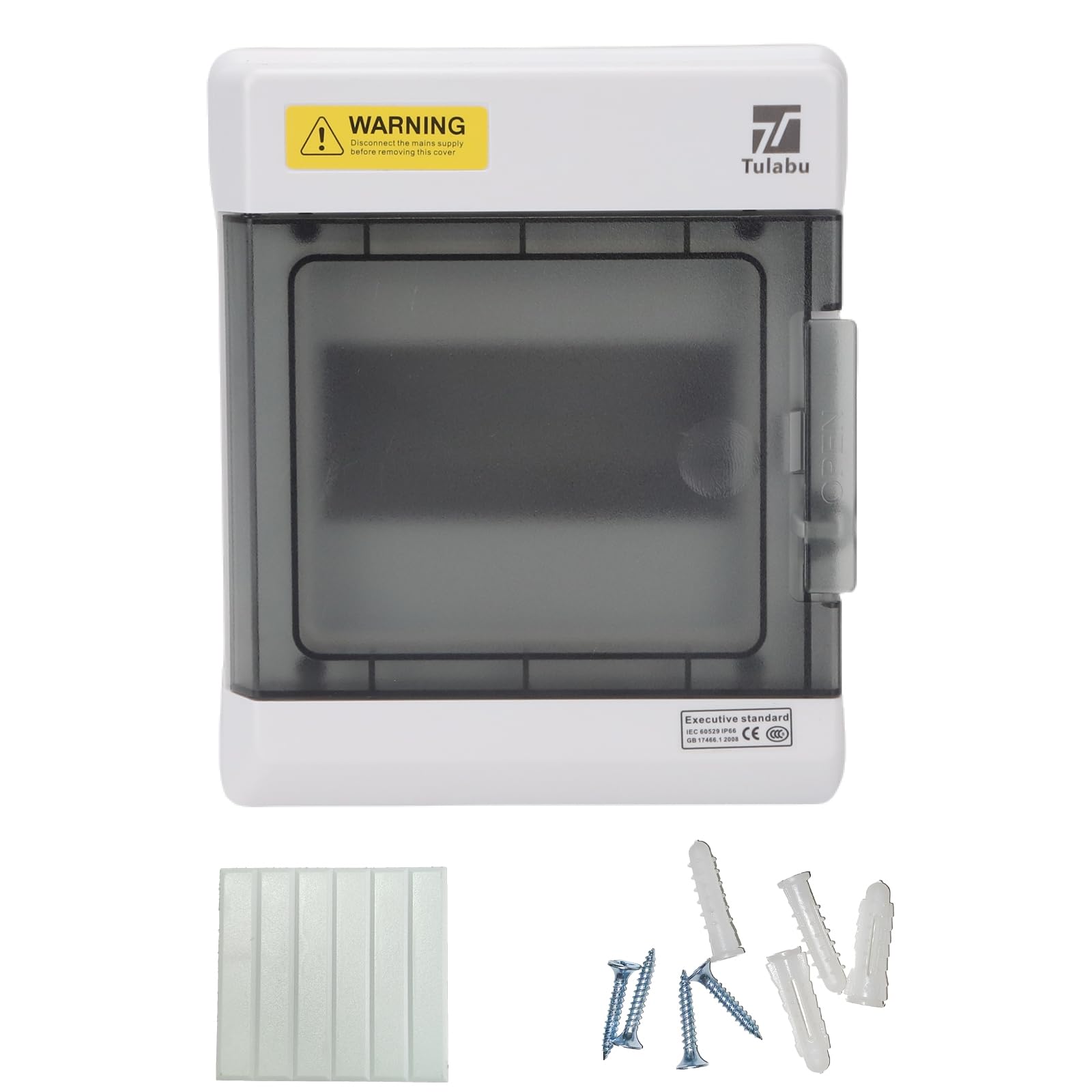 Tulabu Waterproof 6 Way Breaker Box IP66 PC/ABS Alloy Plastic Power Distribution Box Enclosure with Clear Cover, Bus Bars and DIN Rail