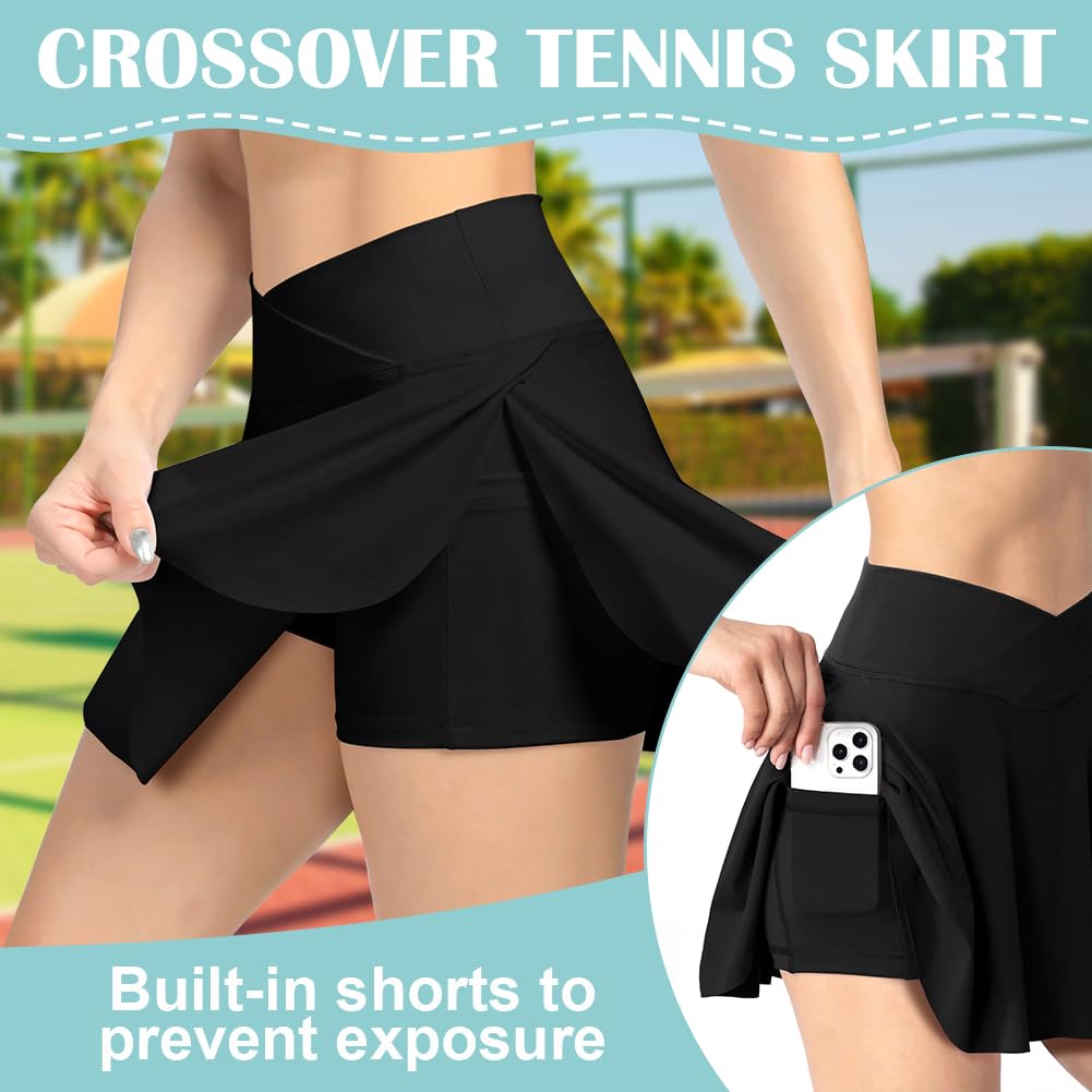 AUYAO Falda Tenis Mujer, Falda Deportiva de Verano con Bolsillo y Pantalón, Faldas de Tenis Plisadas para Mujeres para Golf Senderismo Correr Tenis Ciclismo