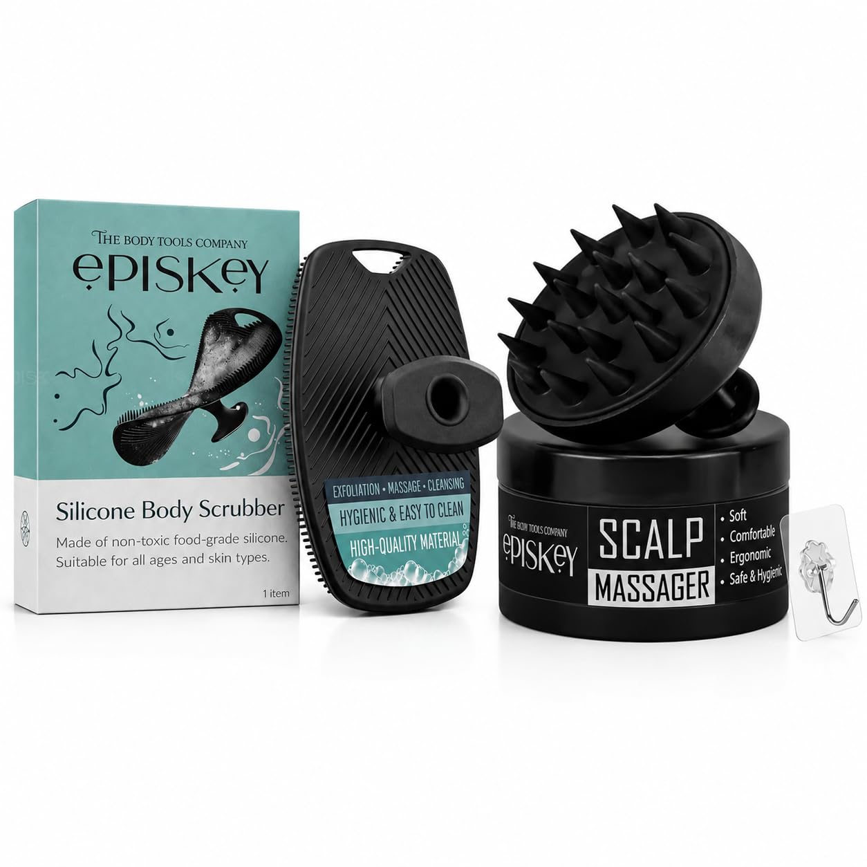 Episkey Bath & Scalp Care Combo – Scalp Massager Brush for Hair Growth + Silicone Body Scrubber Brush | Dandruff Removal, Skin Exfoliation, Deep Cleaning | Unisex Shower Set (BBB Combo)