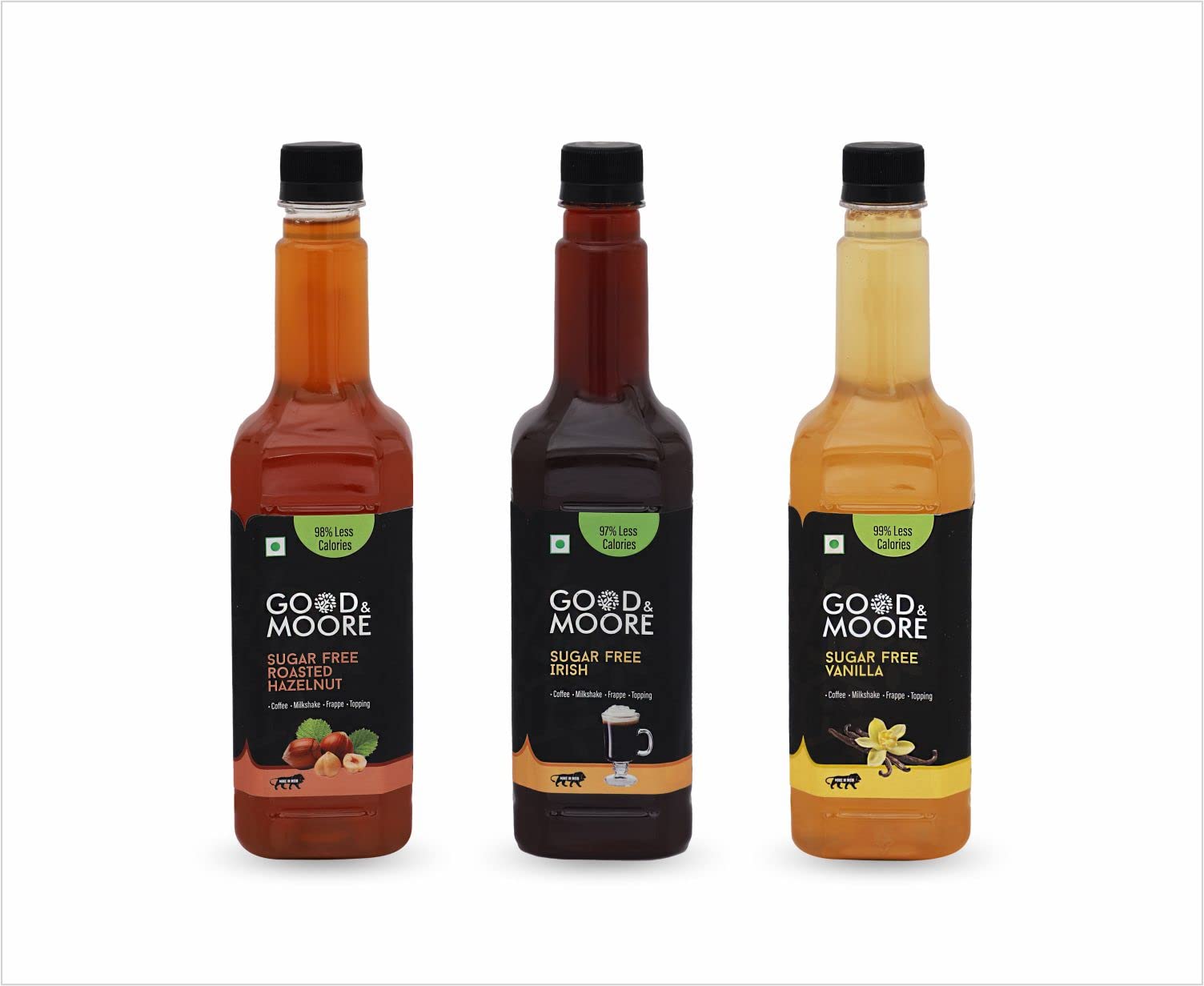 GOOD&MOORE Combo of 3 | Sugar free Roasted Hazelnut, Sugar free Irish, Sugar free Vanilla | For Coffee, Milkshake, Frappe, Cold-coffee, Pancakes and more | Diabetic Friendly | Concentrated Syrup | Ready to mix | Premium Syrup | (750ml x 3) (B0BRCKZ7RD) Amazon Price History, Amazon Price Tracker