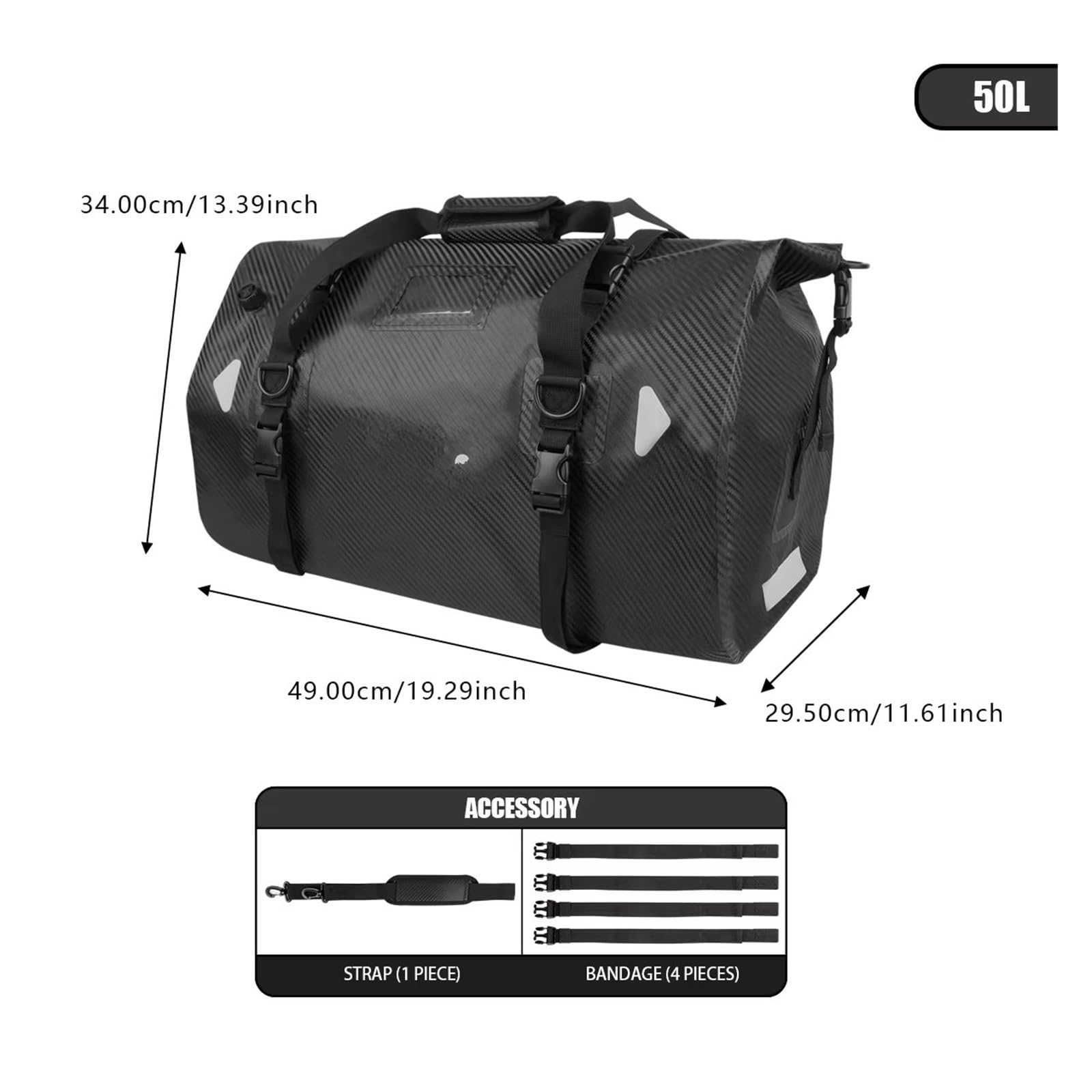 Borsa Bagagli Borsa Impermeabile Moto 50 Litri Coda Riflettente Campeggio Canottaggio Equitazione Pesca Bagagli All'aperto