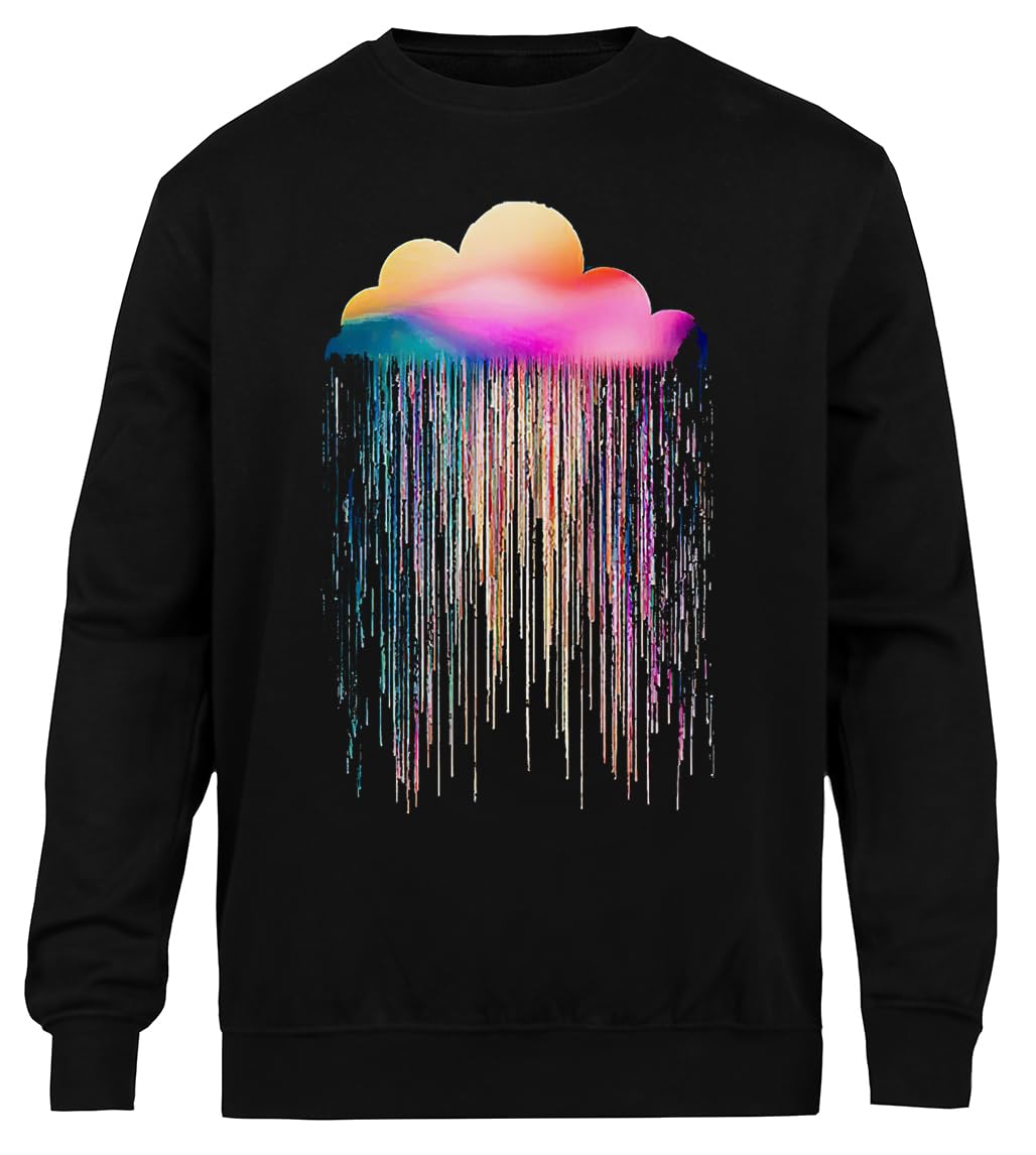 Nube de Lluvia Arcoíris Sudadera Negra Unisex Sudadera Ecológica Unisex Black Sweatshirt Eco-Friendly Crewneck