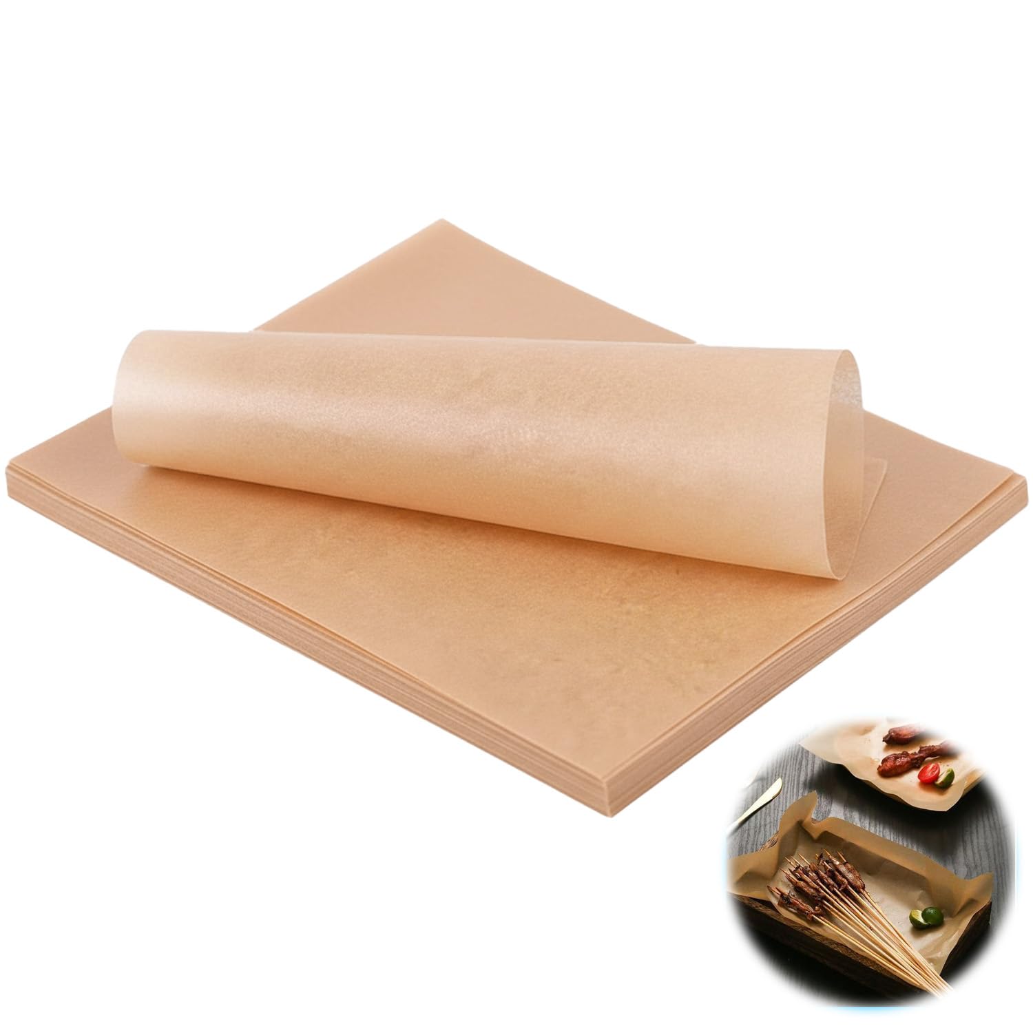 100 PCS Unbleached Parchment Baking Paper, Greaseproof Paper Sheets, Baking Paper Sheets, 8x12 inch Non-Stick Pre-Cut Unbleached Sheets for Oven, Air Fryer, Cooking, Baking Tray Liner