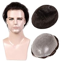 Vista 5 de Toupee para hombres 100% cabello humano real para hombre, piezas de cabello de 0.002 in con bucle en V, suave, súper delgada, con sistema de #1B30