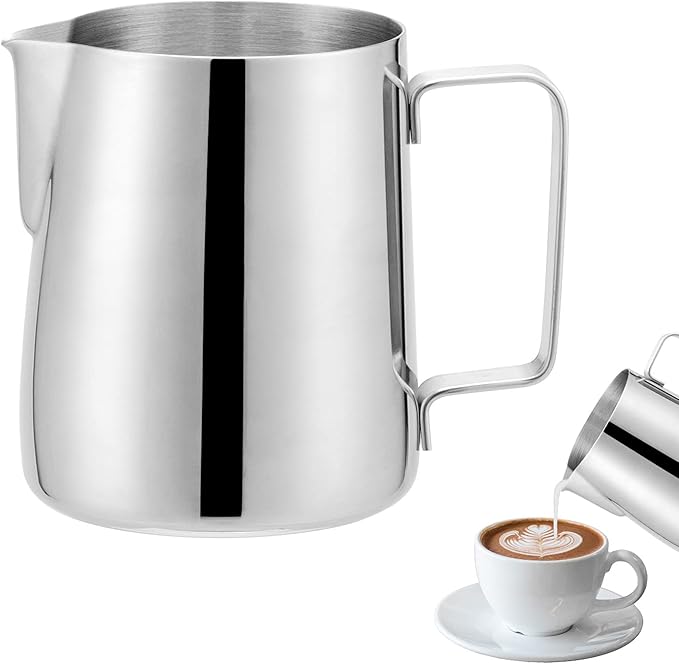 HOMEE Milk Frothing Pitcher, 12oz Stainless Steel Milk Steamer Jug