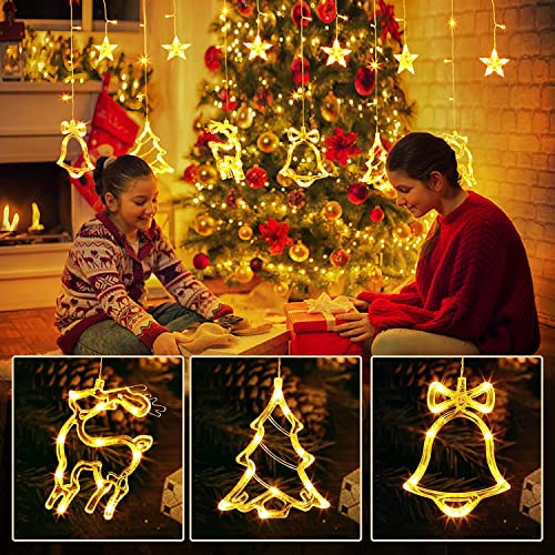 Image of Desidiya Christmas Reindeer LED Curtain String Lights Window Curtain Lights with 8 Flashing Modes Decoration for Christmas Christmas Lights, Led Curtain Light, Festive Light Warm White - 2.5m